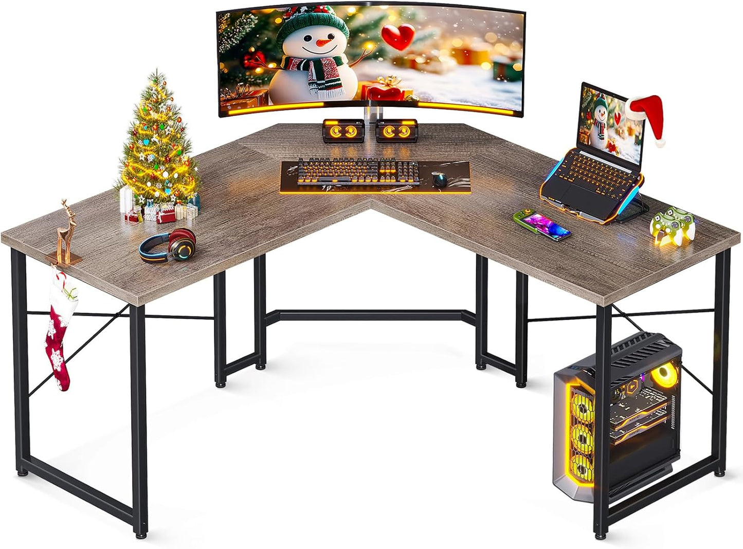 Casaottima L Shaped Gaming Desk, Corner Desk Gaming Table for Home Office, Computer Desk Sturdy Writing Workstation for Small Space, Easy to Assemble, 51 inch, Carbon Fiber Surface, Black