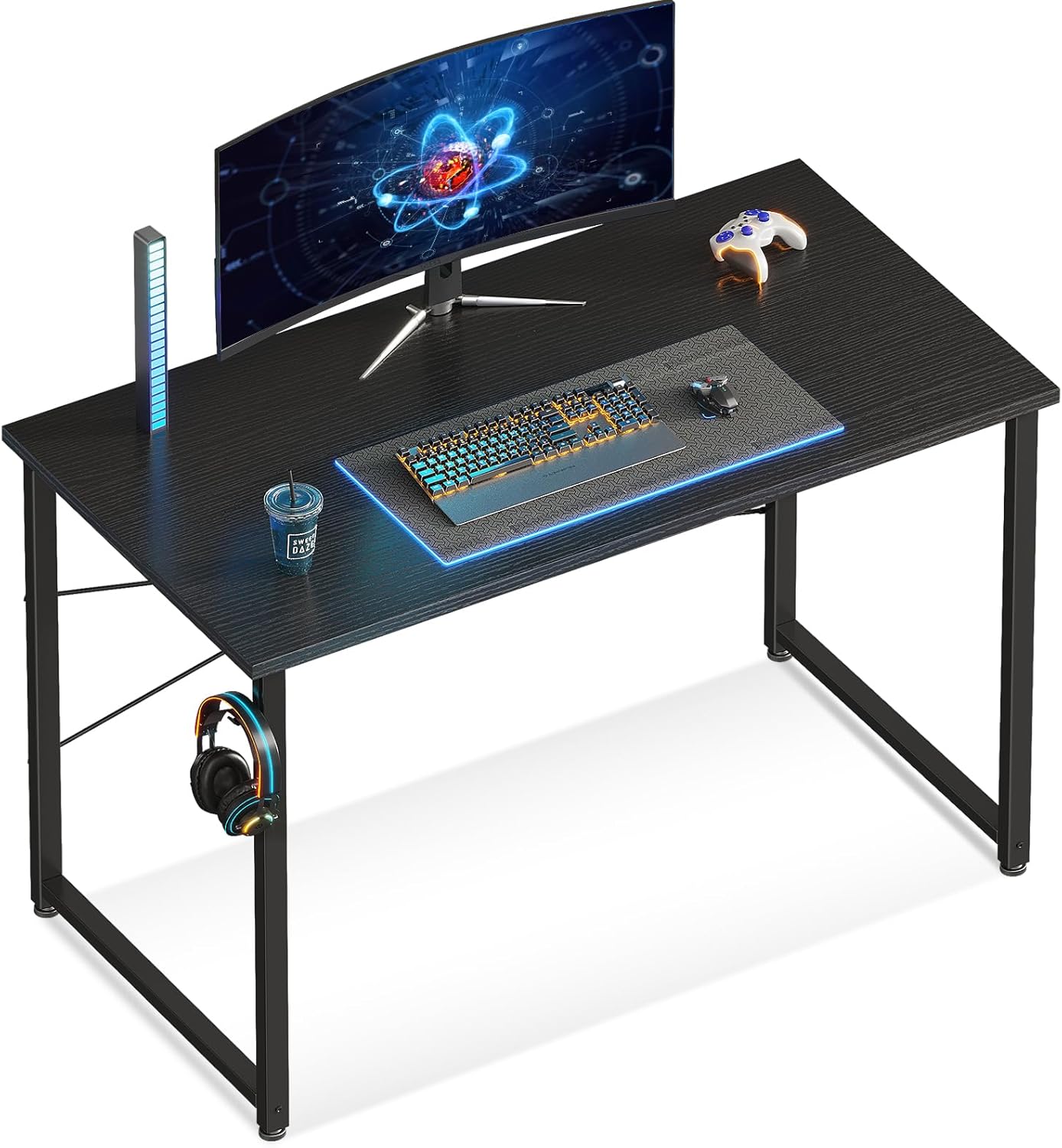 ODK 40 Inches Computer Desk for Home Office, Office Table for Small Spaces, Writing Desk with Headphone Hooks, Rustic Brown