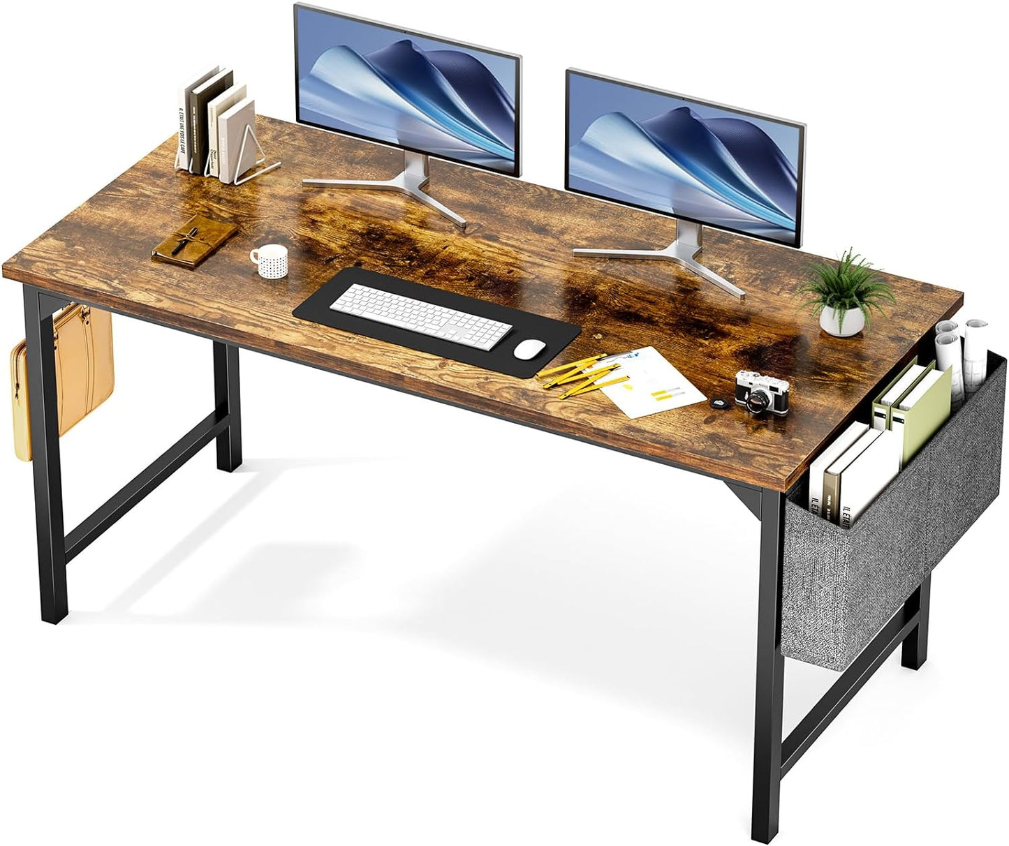 Sweetcrispy Computer Small Desk, 32 Inch Office Writing Work Study Kids Student Home Bedroom Table with Metal Frame Wooden Tabletop No Wheels - White Wood