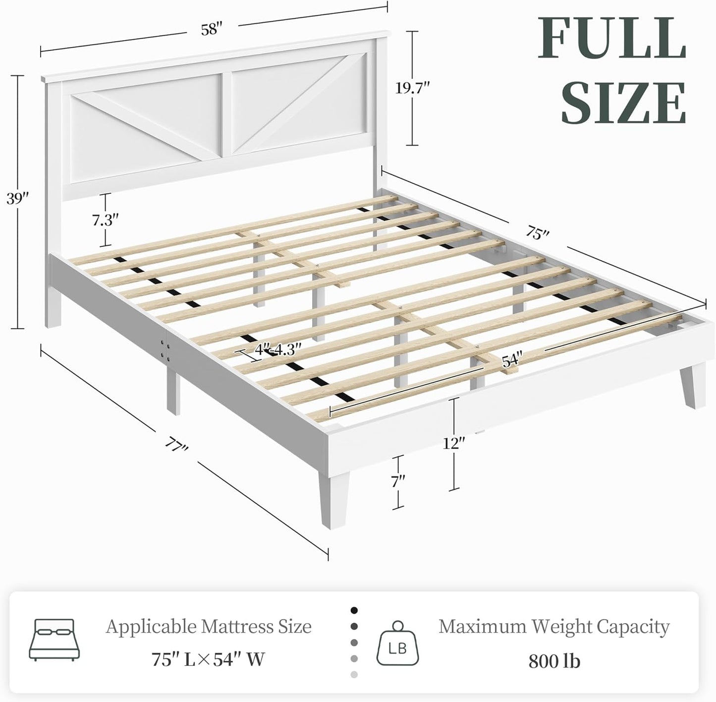 Yaheetech Wood Bed, Rubber Wood Platform Bed Frame with Headboard/Wood Slats, Farmhouse Style, No Box Spring Needed, Mattress Foundation, Noise-Free, Easy Assembly, Full Size, White