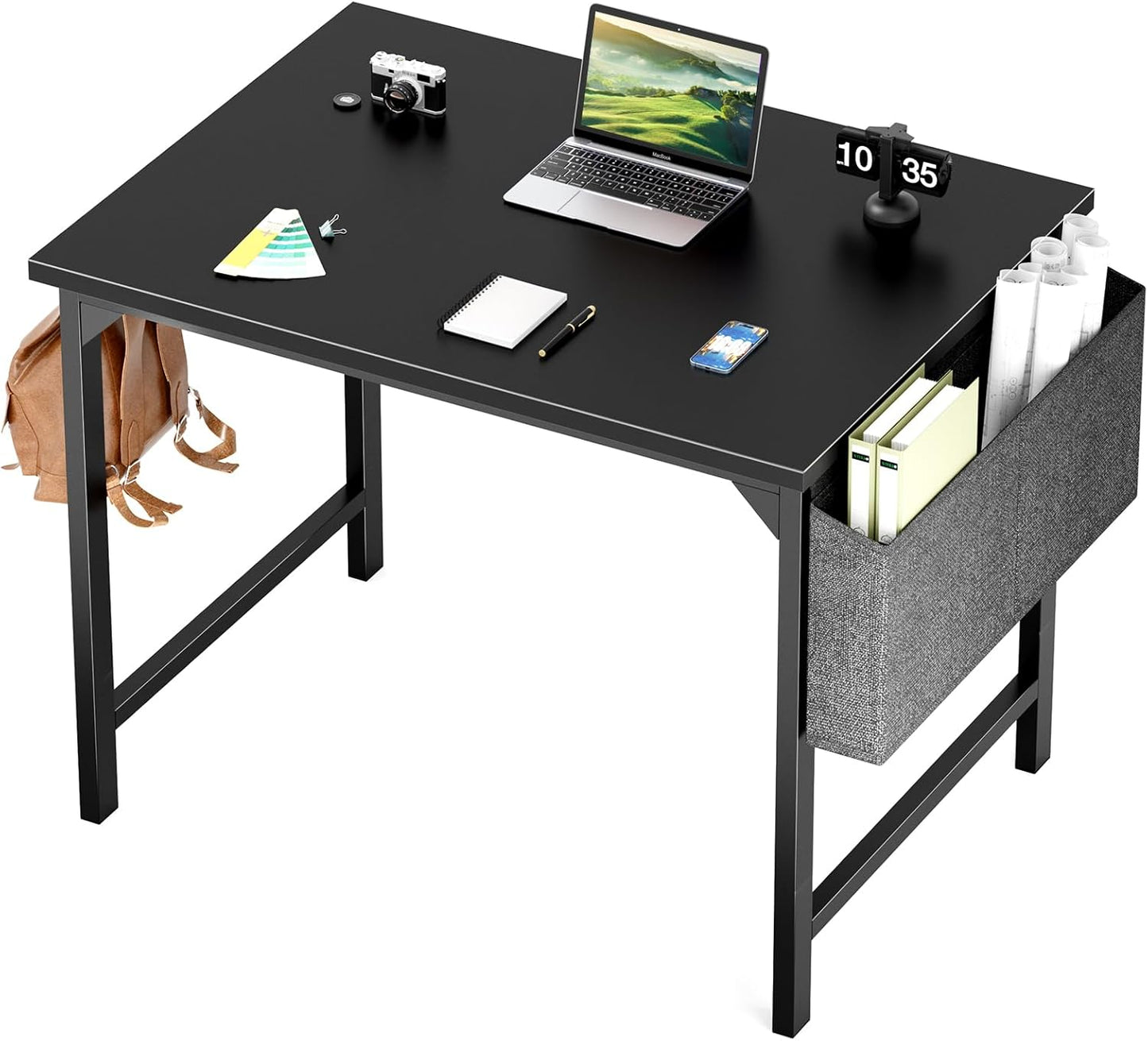 Sweetcrispy Computer Small Desk, 32 Inch Office Writing Work Study Kids Student Home Bedroom Table with Metal Frame Wooden Tabletop No Wheels - White Wood