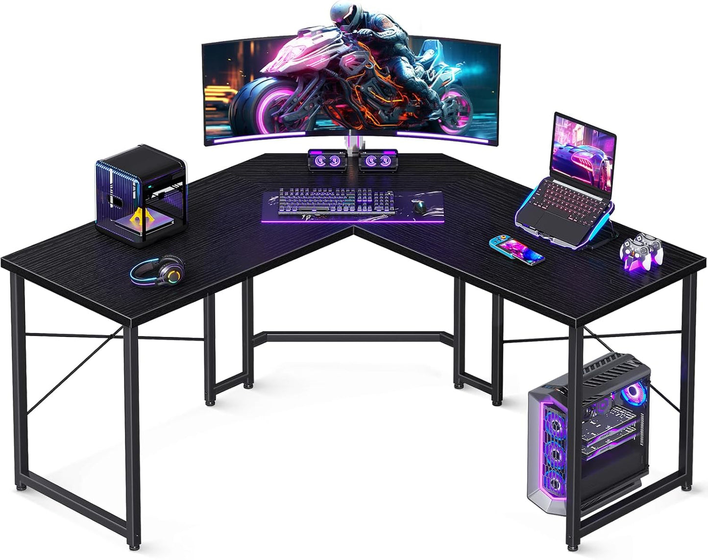 Casaottima L Shaped Gaming Desk, Corner Desk Gaming Table for Home Office, Computer Desk Sturdy Writing Workstation for Small Space, Easy to Assemble, 51 inch, Carbon Fiber Surface, Black