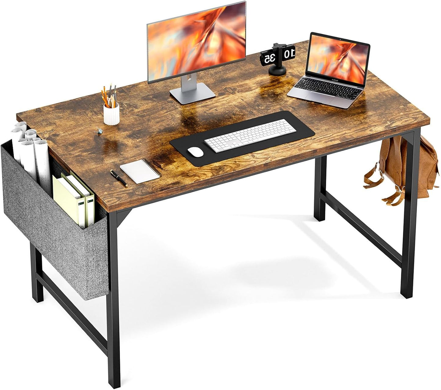 Sweetcrispy Computer Small Desk, 32 Inch Office Writing Work Study Kids Student Home Bedroom Table with Metal Frame Wooden Tabletop No Wheels - White Wood