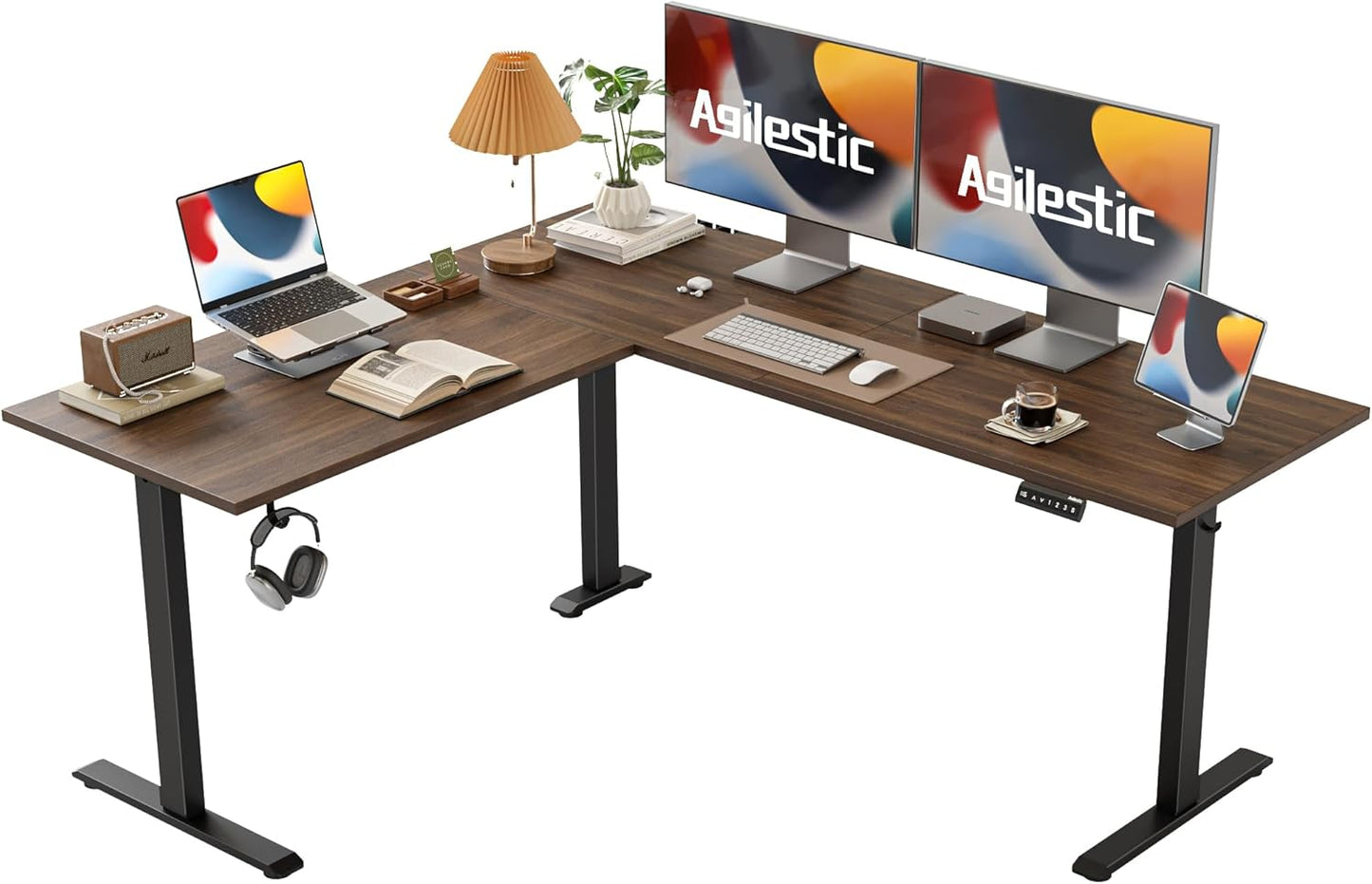 Agilestic L Shaped Standing Desk 63 x 55 inch Adjustable Height, Electric Corner Standing Desk, Sit Stand Computer Table with Splice Board, Rustic Brown
