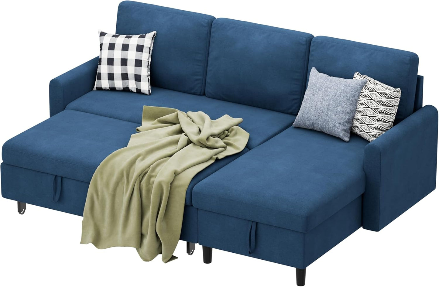 Shintenchi Sofa Couch, Sofa Bed- 2 in 1 Pull Out Couch Bed with Storage Chaise for Living Room, Sofa Bed Sectional Sofa Couch Linen Couch (Grey Black)