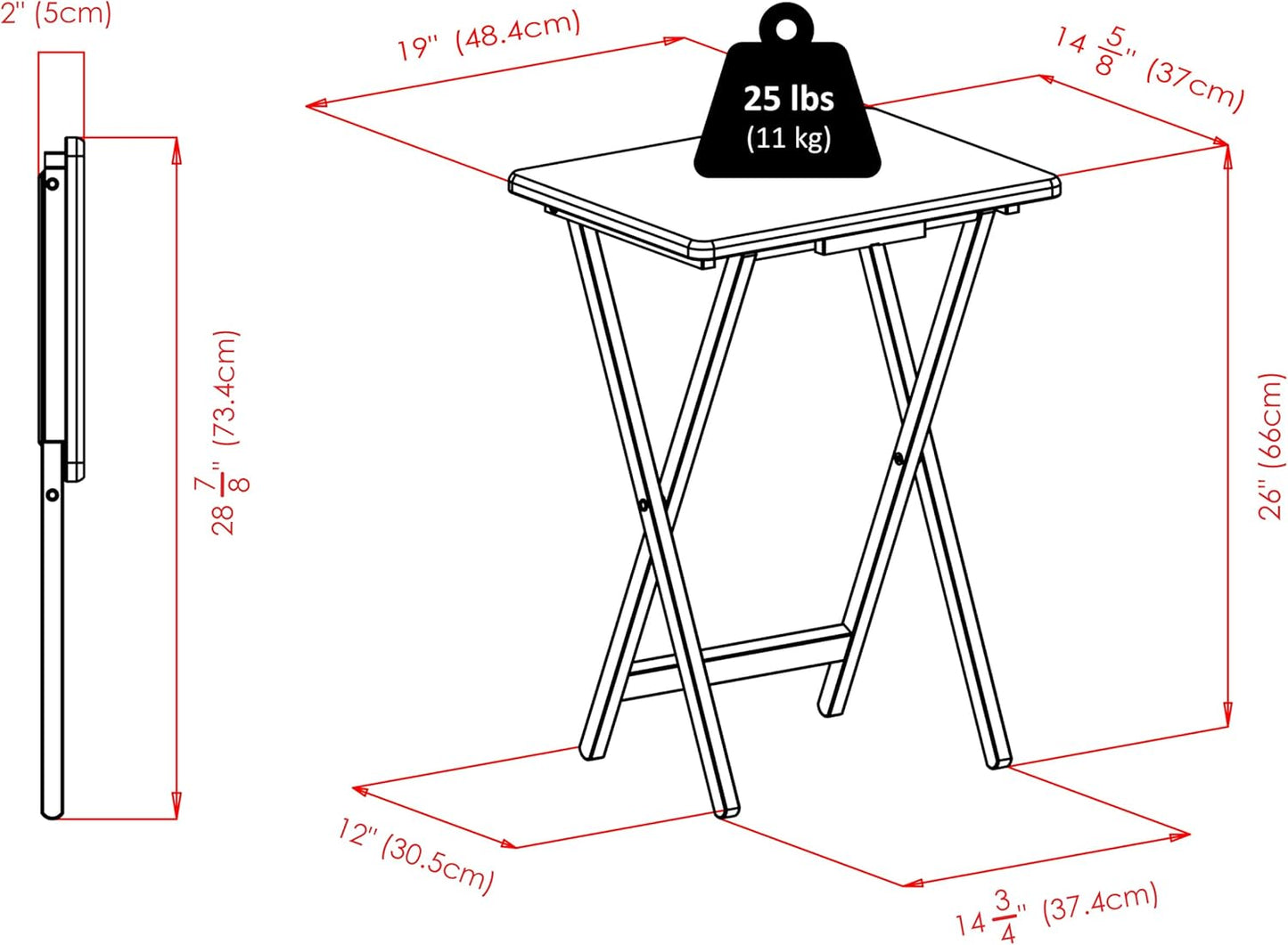 Winsome Alex Set of 2 Foldable Snack Tables, for Living Room, 26", Natural