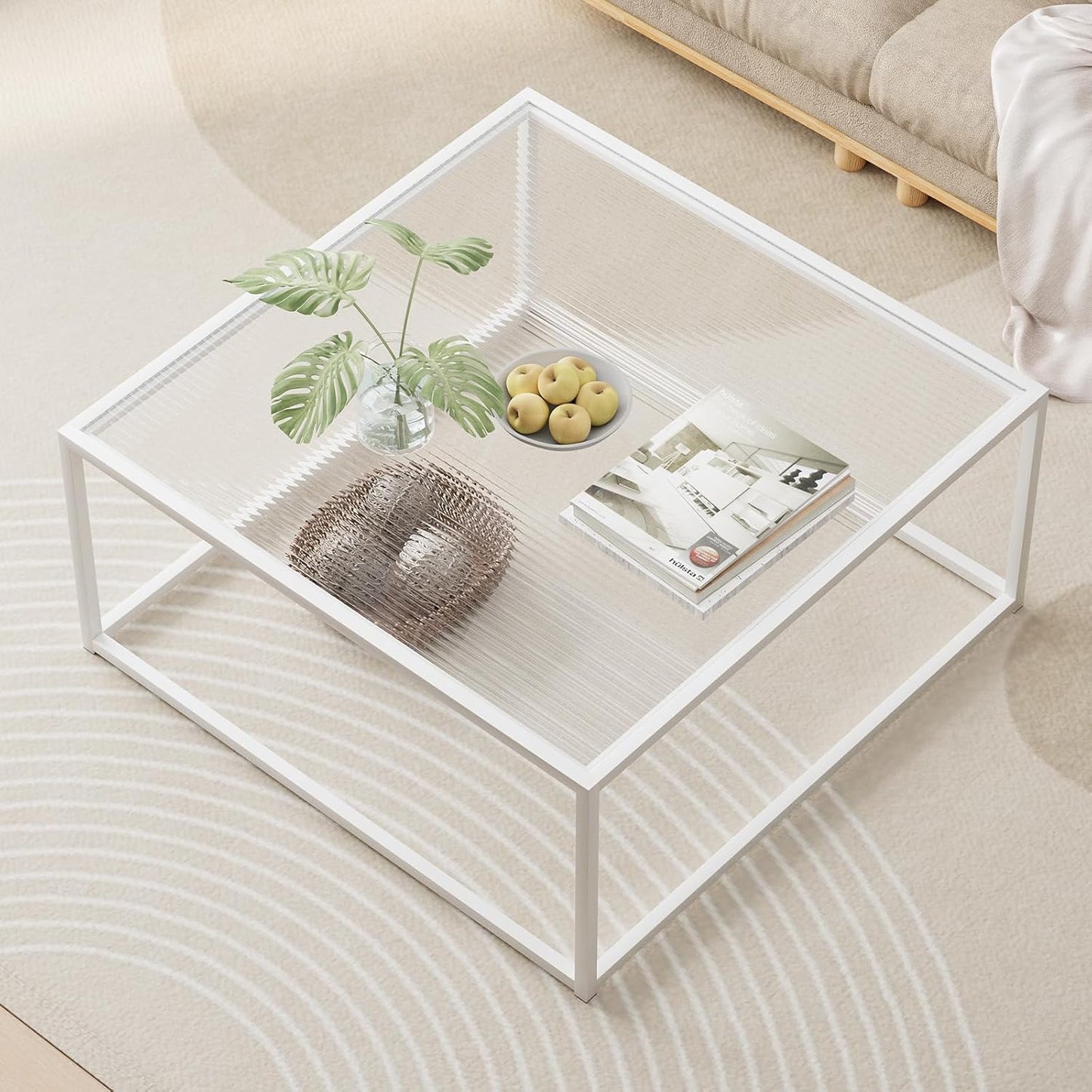 Glass Coffee Tables for Living Room Square Modern Center Table for Small Space,Tempered Glass-top with Sturdy Metal Frame Sofa Side End Table, Easy Assembly,26.4 x 26.4 x 15.7 Inches, Gray Black