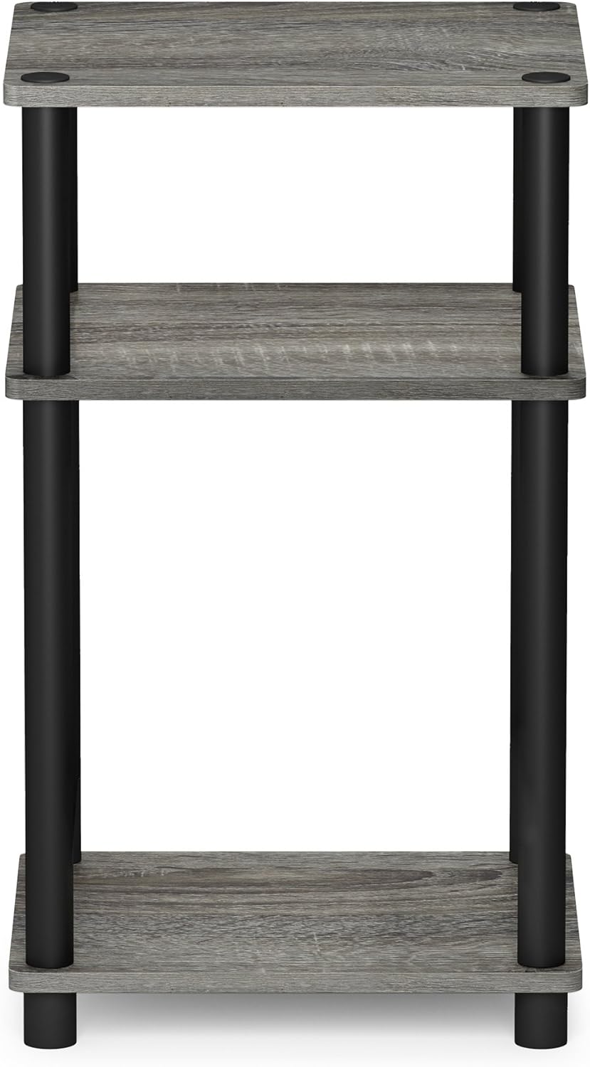 Furinno Just 3-Tier Turn-N-Tube End Table / Side Table / Night Stand / Bedside Table with Plastic Poles, 1-Pack, French Oak Grey/Black