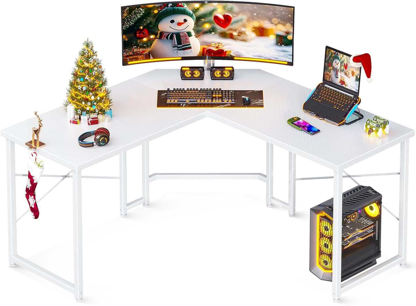 Casaottima L Shaped Gaming Desk, Corner Desk Gaming Table for Home Office, Computer Desk Sturdy Writing Workstation for Small Space, Easy to Assemble, 51 inch, Carbon Fiber Surface, Black