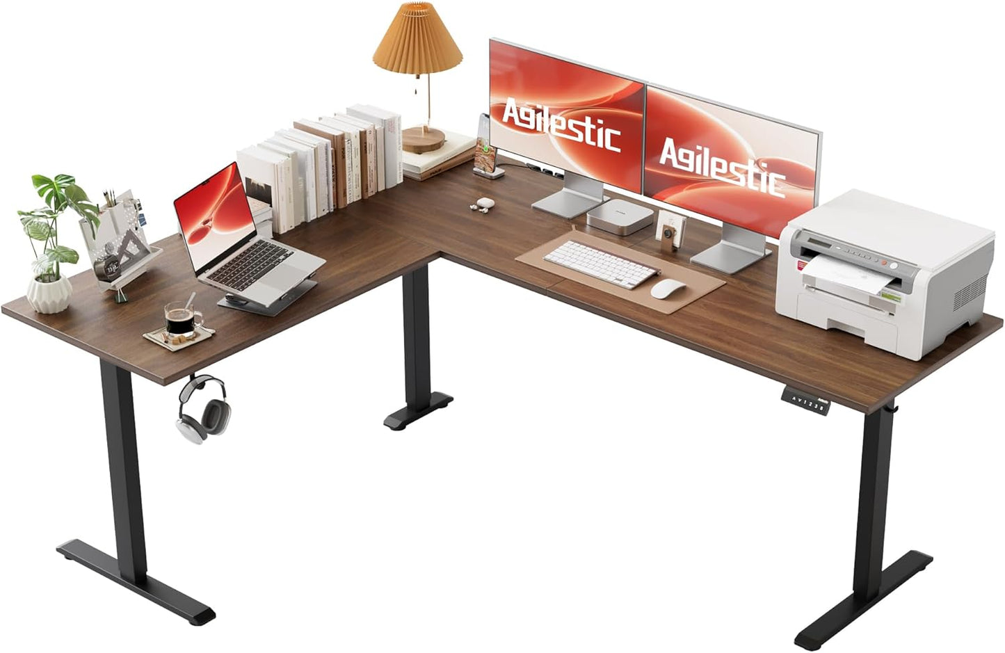 Agilestic L Shaped Standing Desk 63 x 55 inch Adjustable Height, Electric Corner Standing Desk, Sit Stand Computer Table with Splice Board, Rustic Brown