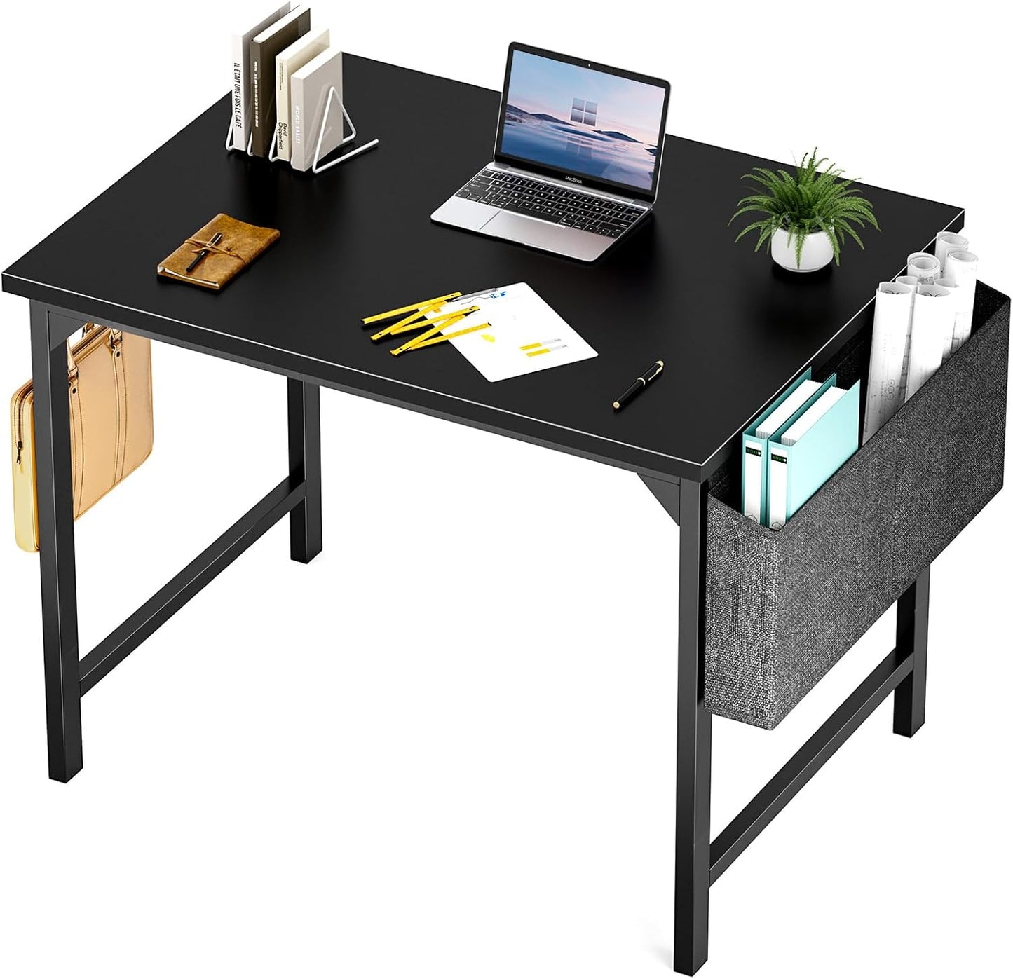Sweetcrispy Computer Small Desk, 32 Inch Office Writing Work Study Kids Student Home Bedroom Table with Metal Frame Wooden Tabletop No Wheels - White Wood