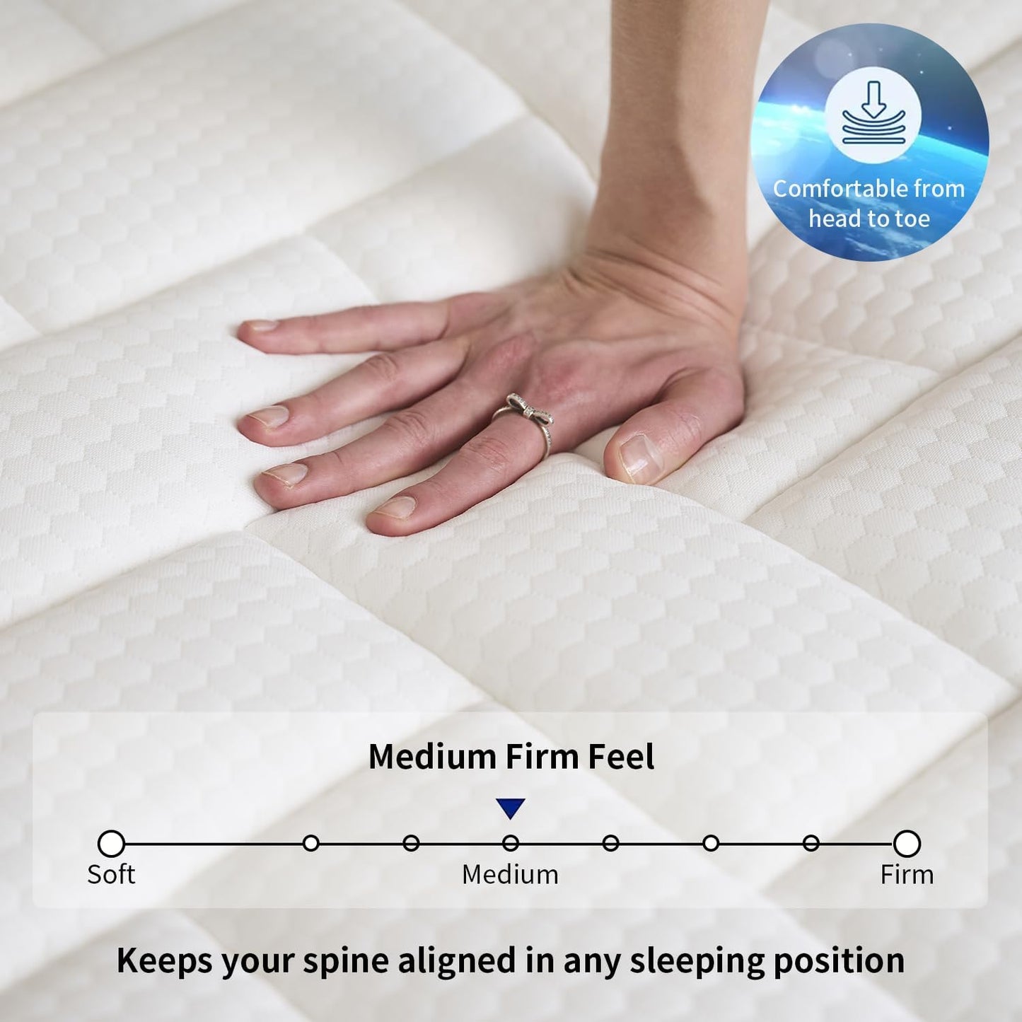 King Size Mattress,12 inch Memory Foam Hybrid Mattresses in a Box，King Mattress with Individually Pocket Springs, Medium Firm Feel，Fiberglass Free, Soft and Breathable(White)