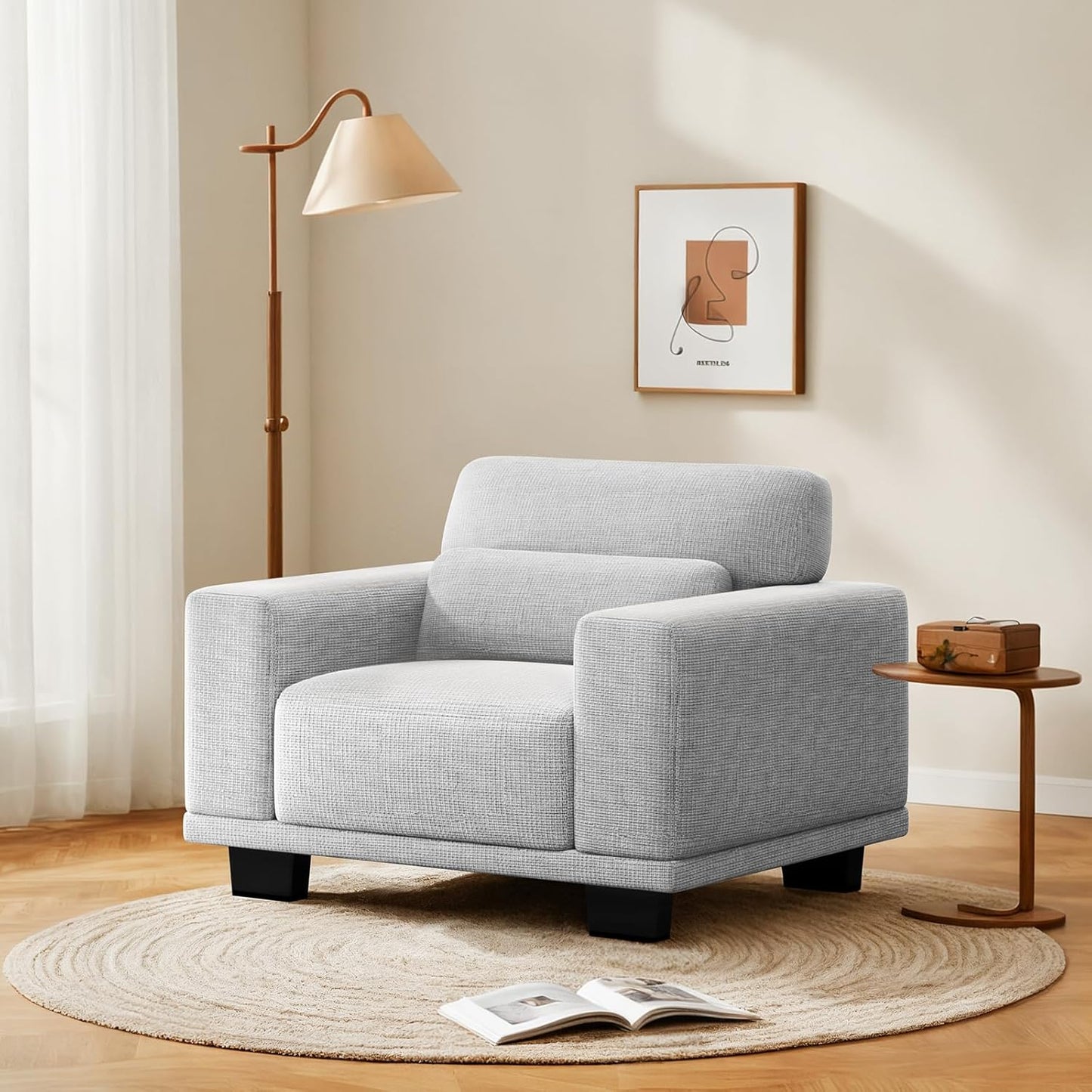 Pipishell 3 Seater Couch, Sofas for Living Room with Deep Seats and Wide Armrests, 89" Comfy 3 Seater Sofa, Supportive with Thickened Cushion, Cotton-Linen Couches, Removable & Washable Covers, Grey