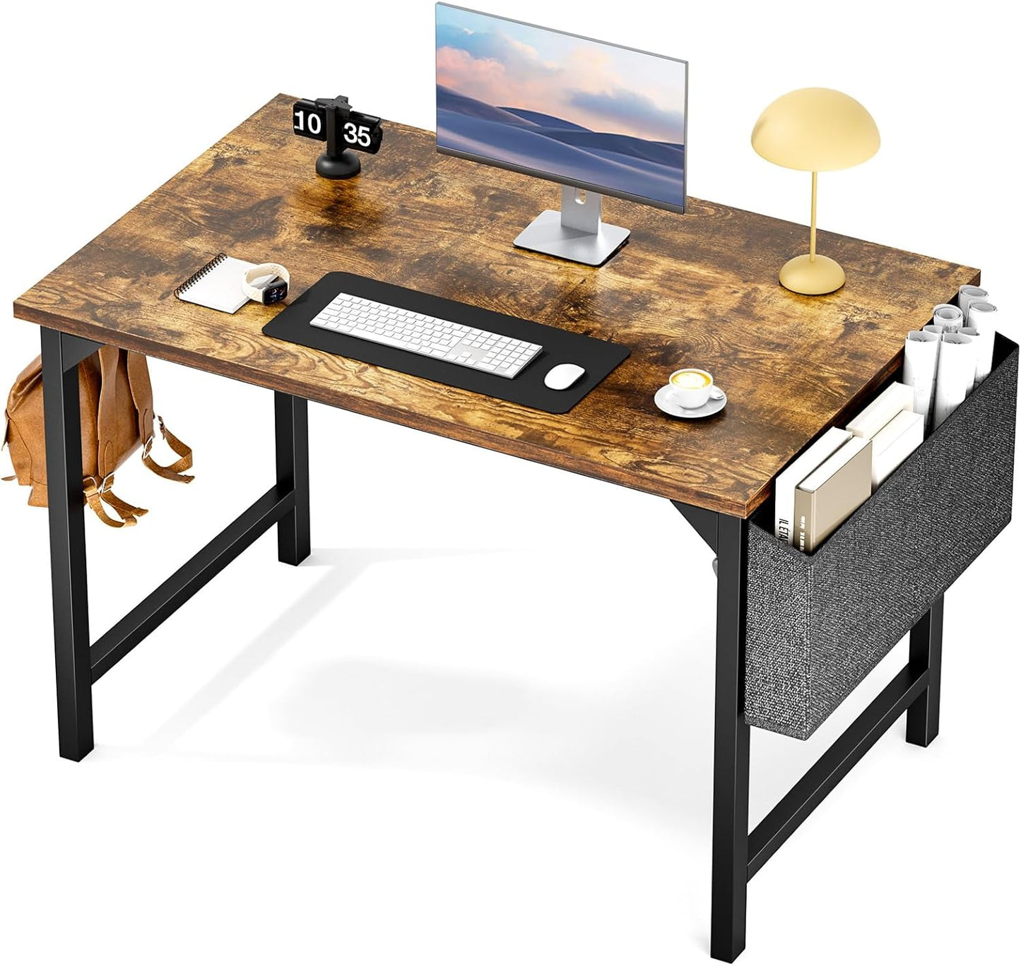 Sweetcrispy Computer Small Desk, 32 Inch Office Writing Work Study Kids Student Home Bedroom Table with Metal Frame Wooden Tabletop No Wheels - White Wood