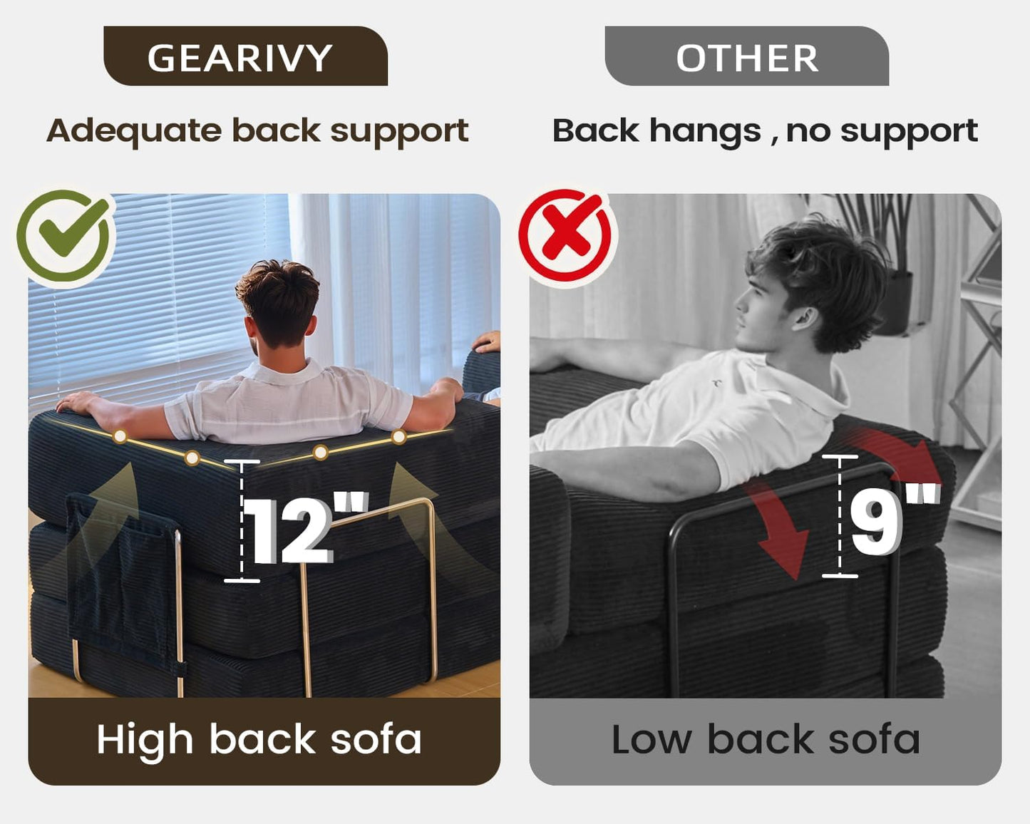 Folding Sofa Bed Convertable Corduroy Couch King Size Floor Sleeper 4-in-1 DIY Combination Modular Sofa Fold Out Futon Lounge Comfy Foldable Lazy cama for Living Room (Blue, 80.15")