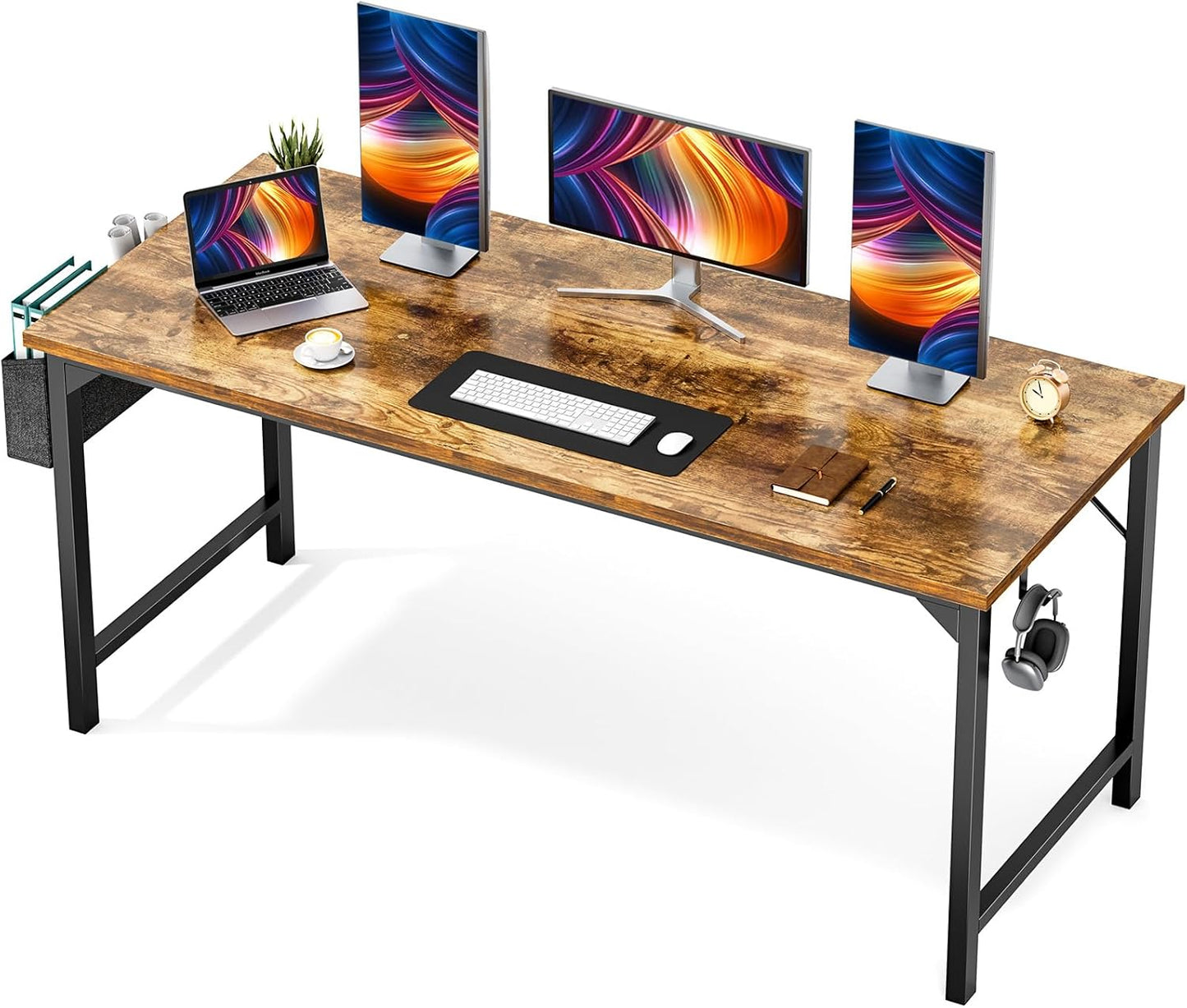 Sweetcrispy Computer Small Desk, 32 Inch Office Writing Work Study Kids Student Home Bedroom Table with Metal Frame Wooden Tabletop No Wheels - White Wood