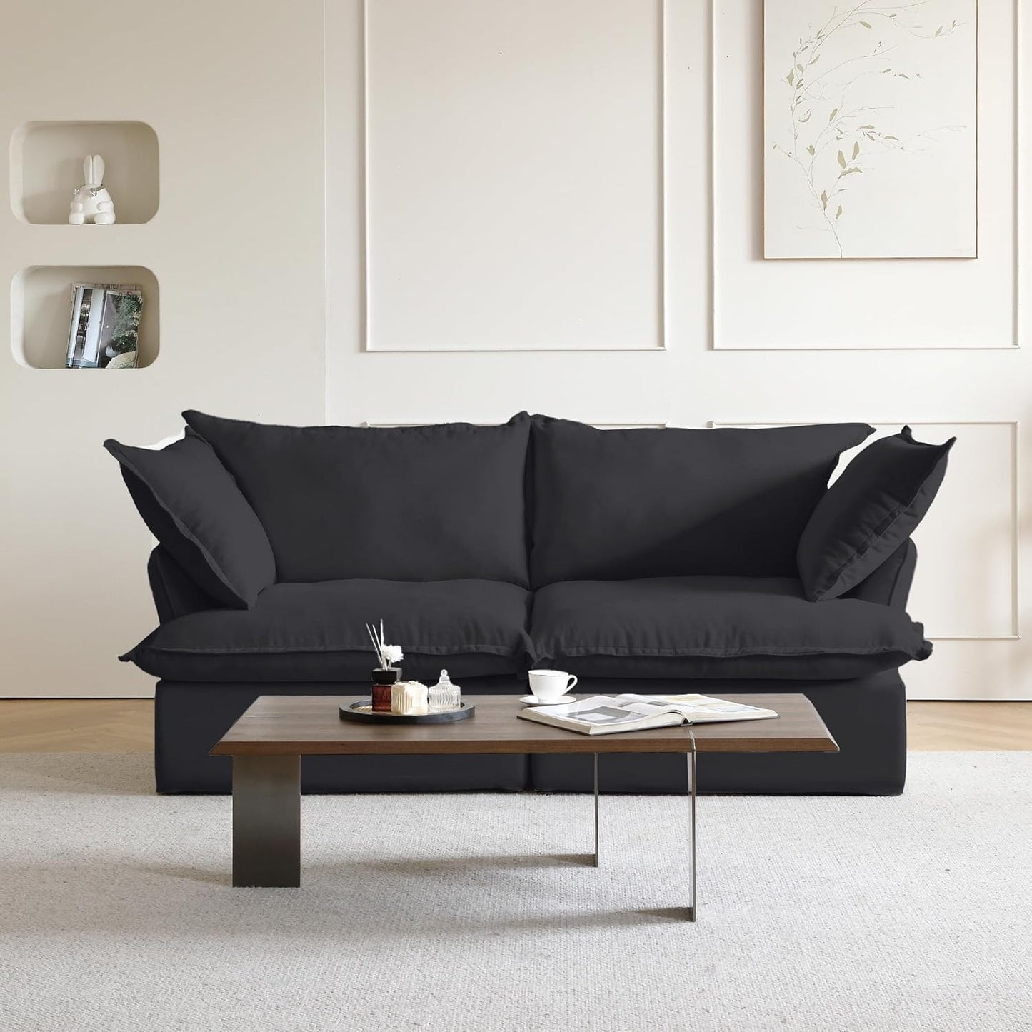 JACH U-Shaped Couches for Living Room, Convertible Sectional Sofa, 162" Modern Deep Seat Soft Cloud Couch, Modular Sectional Sofas with Ottomans, Sofa Cover Removable(Beige)