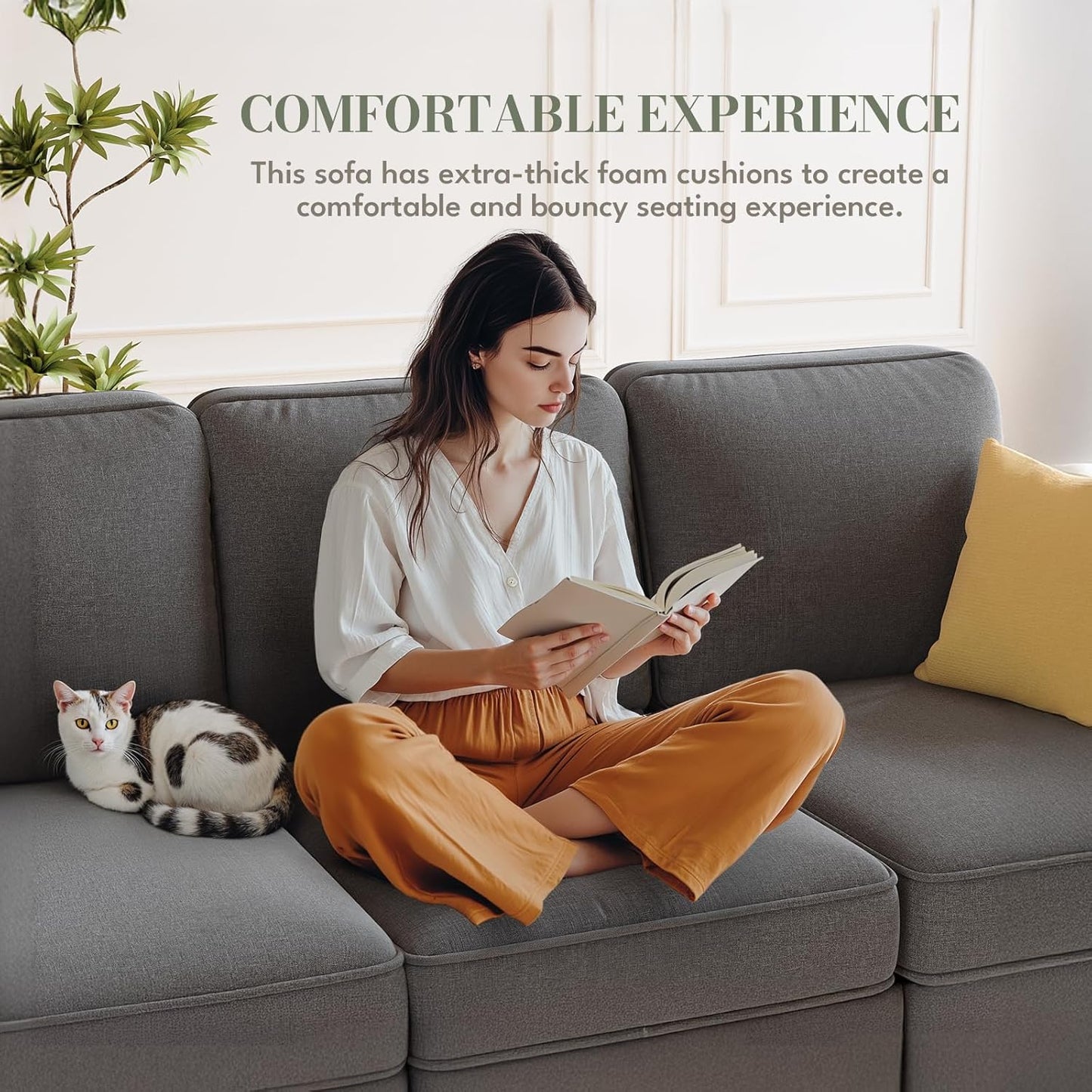 IULULU 82 Inch Sofa, Modern 3 Seater Couch for Living Room, Comfy Couches with Deep Seat, Side Pockets for Apartment, Office, Studio, Gray