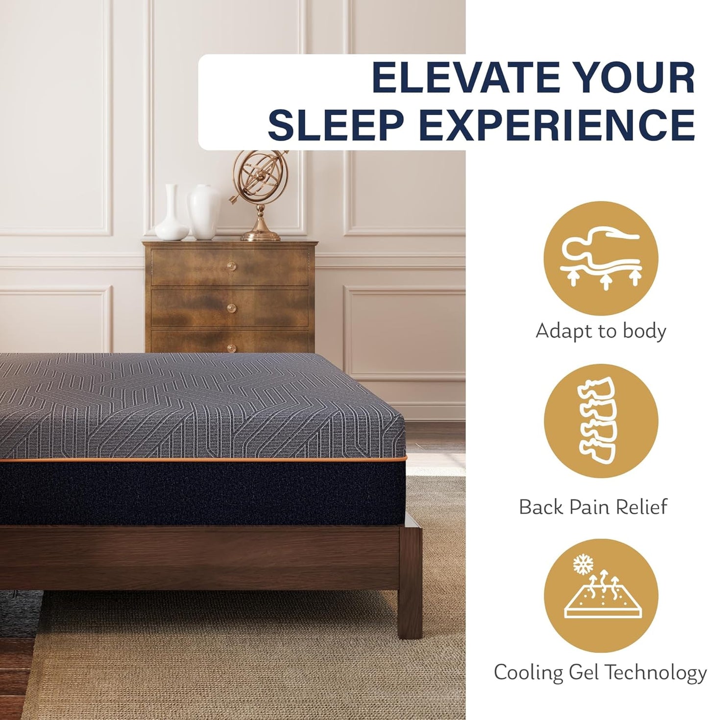 EGOHOME 12 Inch Queen Mattress, Copper Gel Cooling Memory Foam for Back Pain Relief, Therapeutic Bed in a Box, Foam Made in USA, CertiPUR-US Certified, 60x80x12 Black