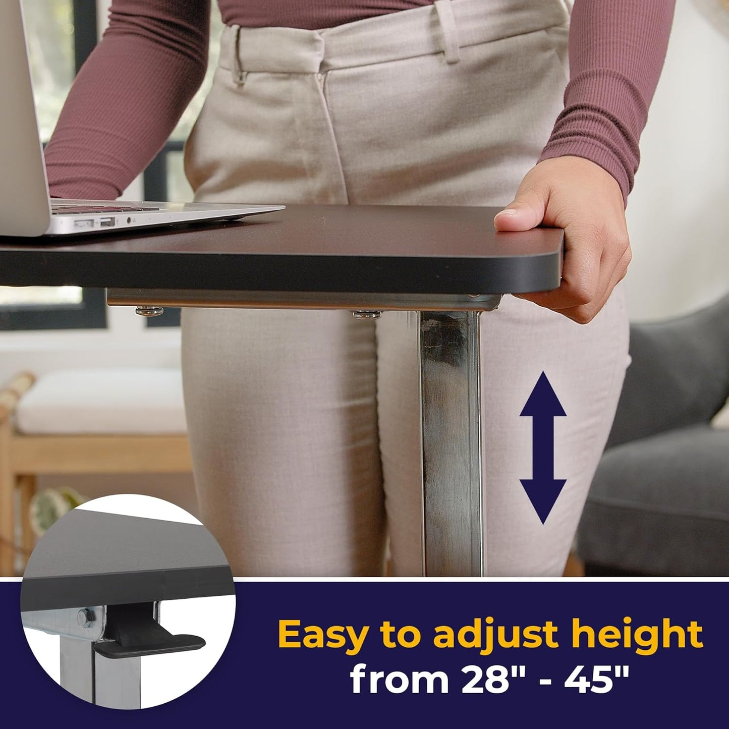 Drive Medical 13067 Non Tilt Top Overbed Table with Wheels and Secure Height Adjustment,Tray Table for Hospital or Home Use, Bedside Rolling Overbed Table, Silver Vein