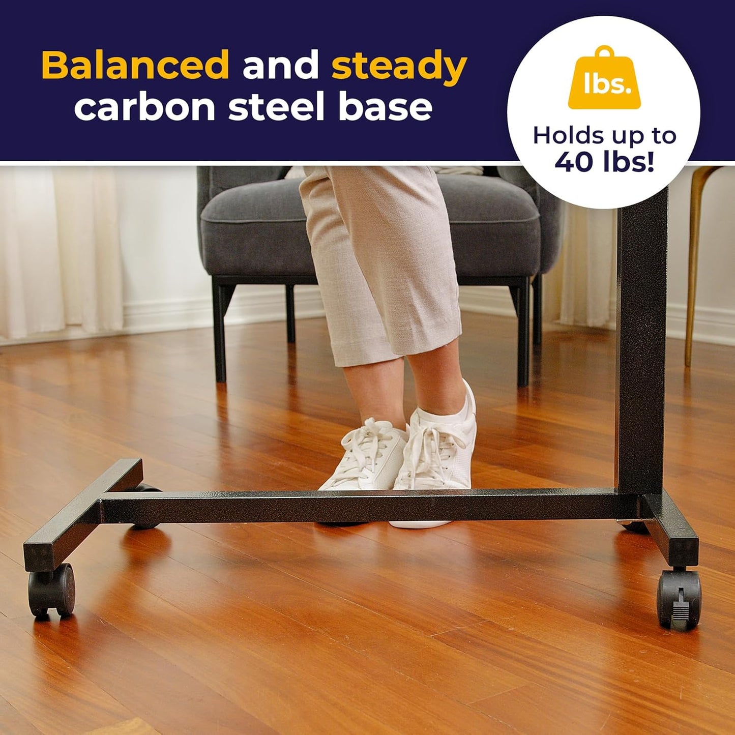 Drive Medical 13067 Non Tilt Top Overbed Table with Wheels and Secure Height Adjustment,Tray Table for Hospital or Home Use, Bedside Rolling Overbed Table, Silver Vein