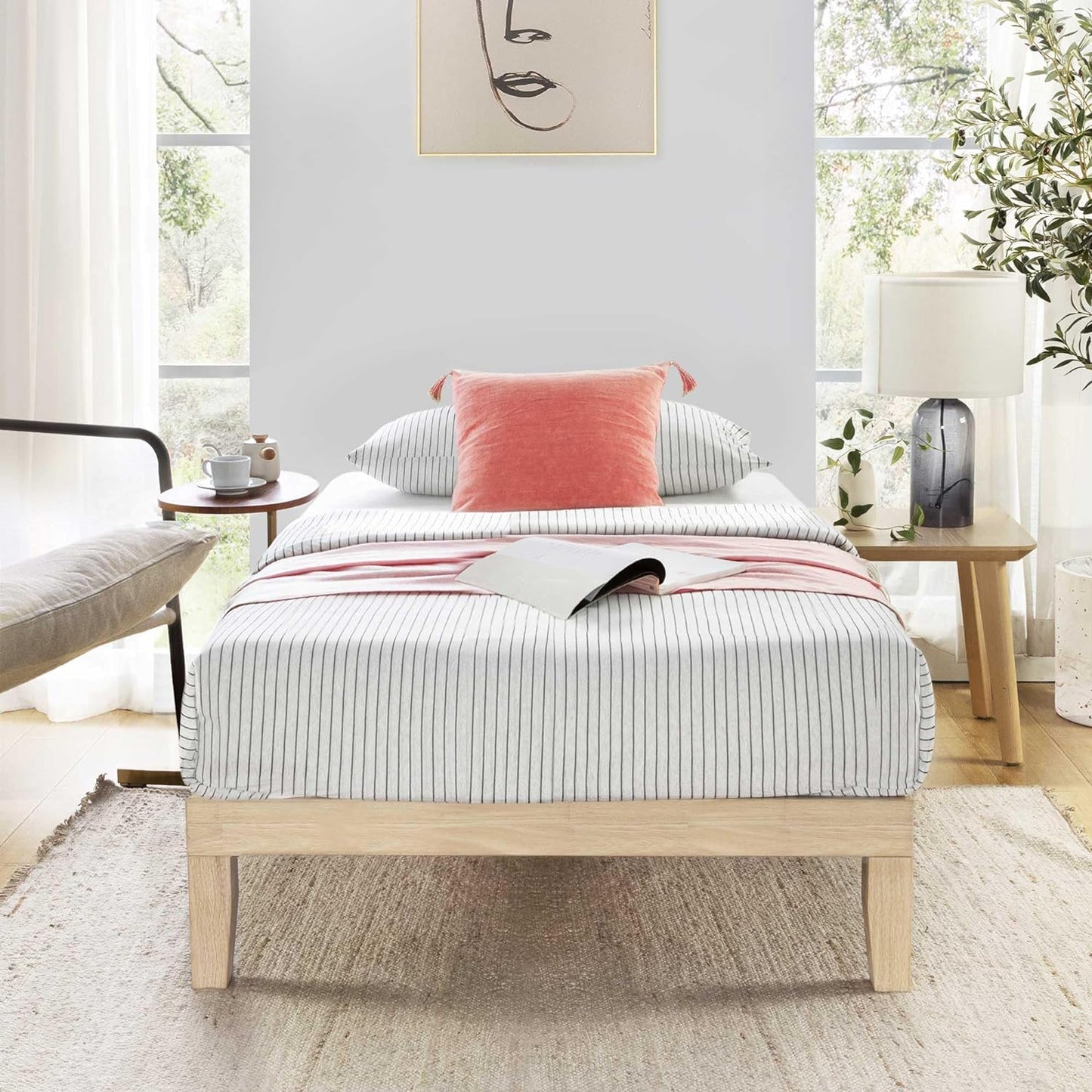 Mellow Naturalista Classic - 12 Inch Solid Wood Platform Bed with Wooden Slats, No Box Spring Needed, Easy Assembly, Queen, Pine