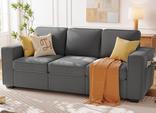 IULULU 82 Inch Sofa, Modern 3 Seater Couch for Living Room, Comfy Couches with Deep Seat, Side Pockets for Apartment, Office, Studio, Gray