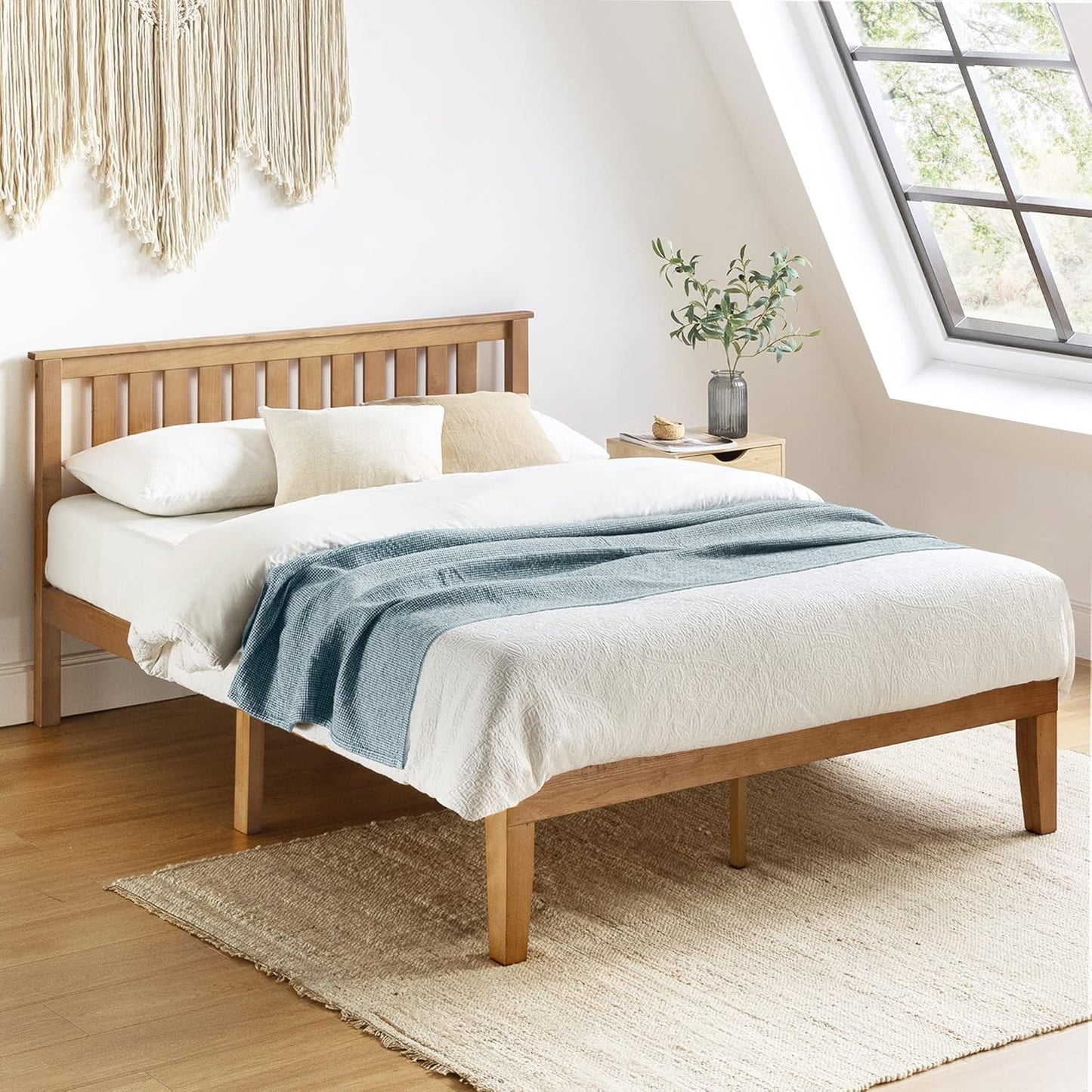 Mellow Naturalista Classic - 12 Inch Solid Wood Platform Bed with Wooden Slats, No Box Spring Needed, Easy Assembly, Queen, Pine