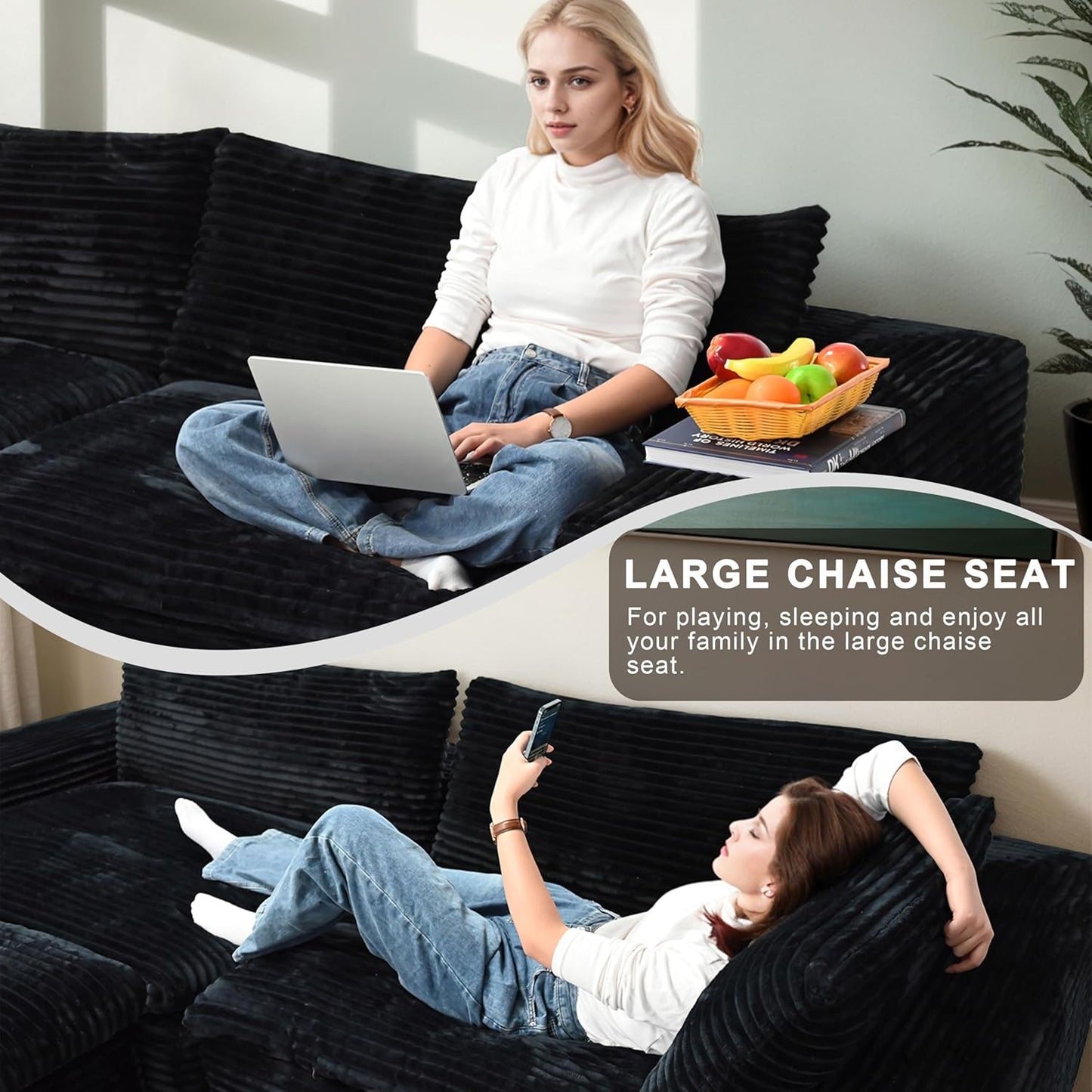 110.2 inch Modular Sectional Sofa with L-Shape - Cloud Sectional Couch with Deep Seat, Couches for Living Room Dedroom, Movable Ottoman, No Assembly Couch