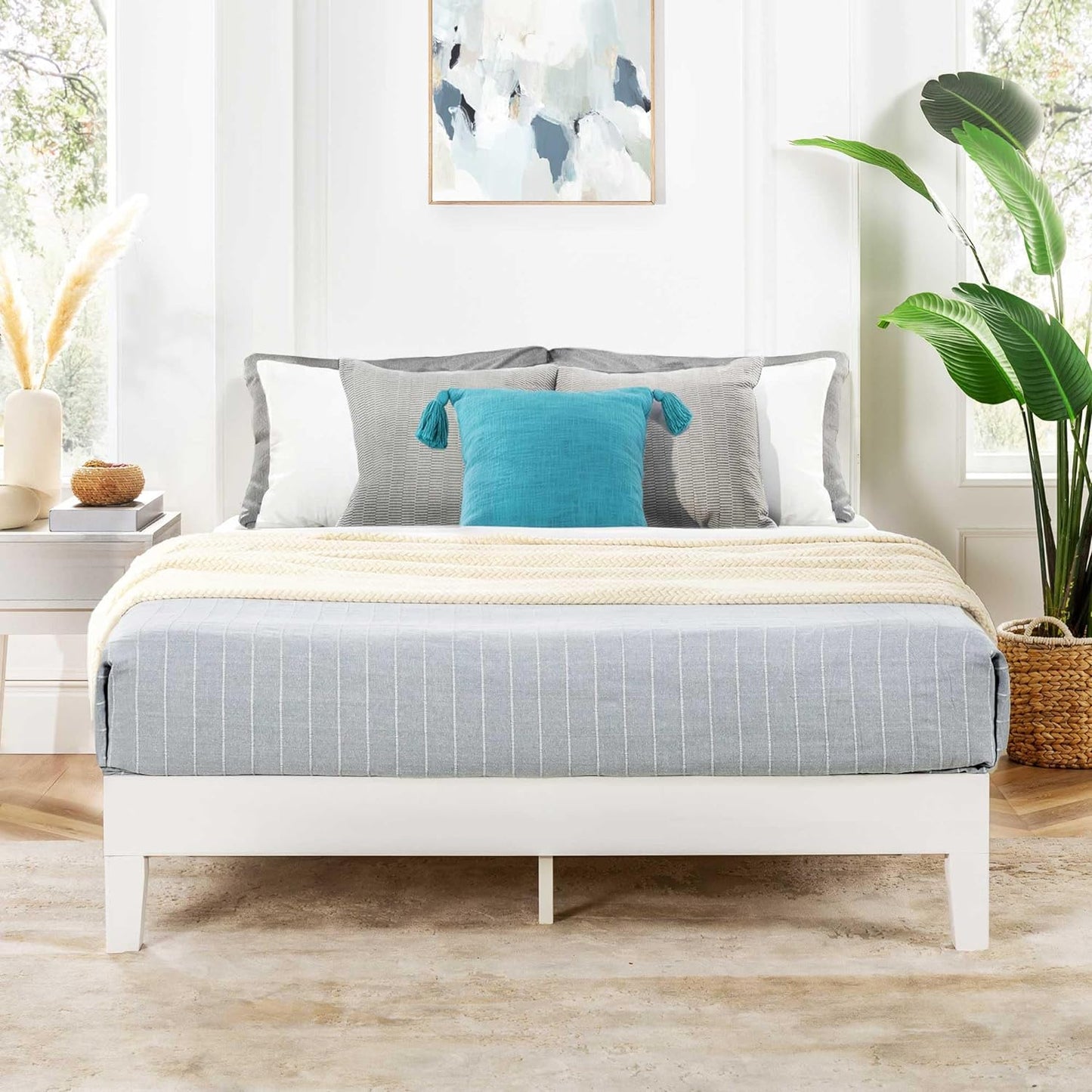 Mellow Naturalista Classic - 12 Inch Solid Wood Platform Bed with Wooden Slats, No Box Spring Needed, Easy Assembly, Queen, Pine