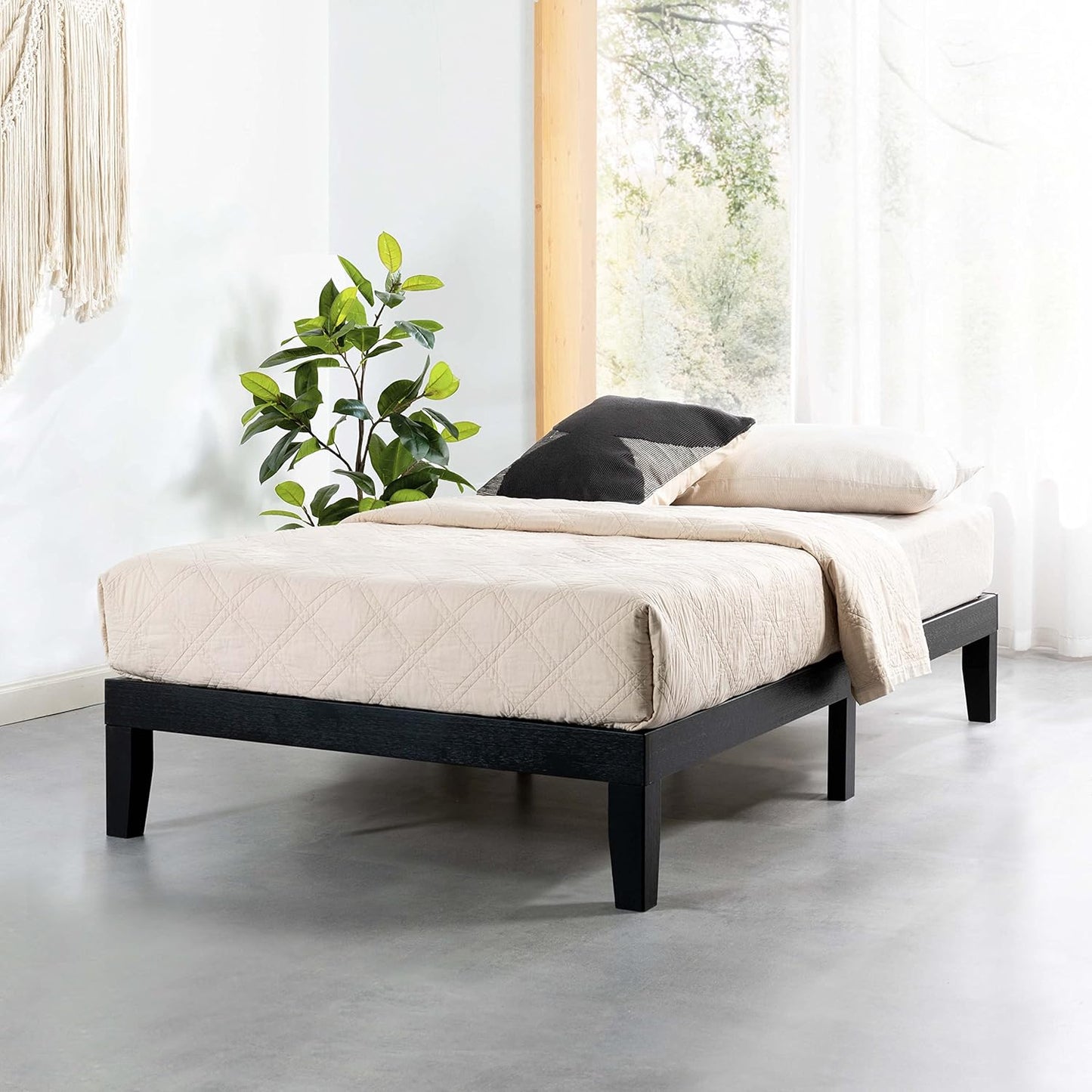 Mellow Naturalista Classic - 12 Inch Solid Wood Platform Bed with Wooden Slats, No Box Spring Needed, Easy Assembly, Queen, Pine