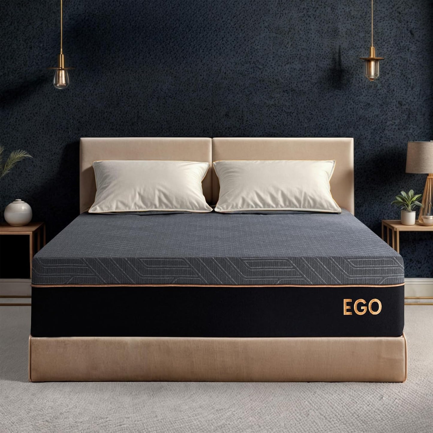 EGOHOME 12 Inch Queen Mattress, Copper Gel Cooling Memory Foam for Back Pain Relief, Therapeutic Bed in a Box, Foam Made in USA, CertiPUR-US Certified, 60x80x12 Black