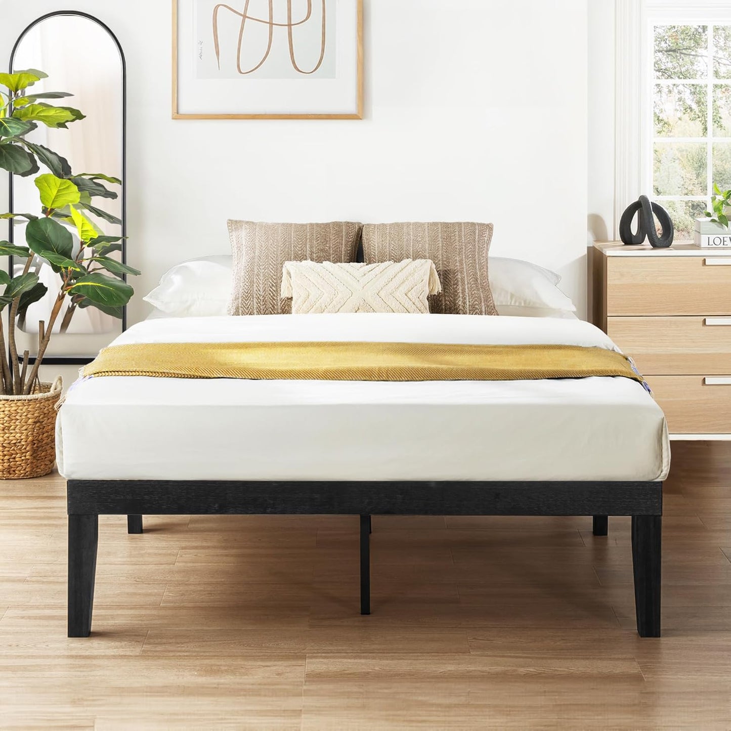 Mellow Naturalista Classic - 12 Inch Solid Wood Platform Bed with Wooden Slats, No Box Spring Needed, Easy Assembly, Queen, Pine