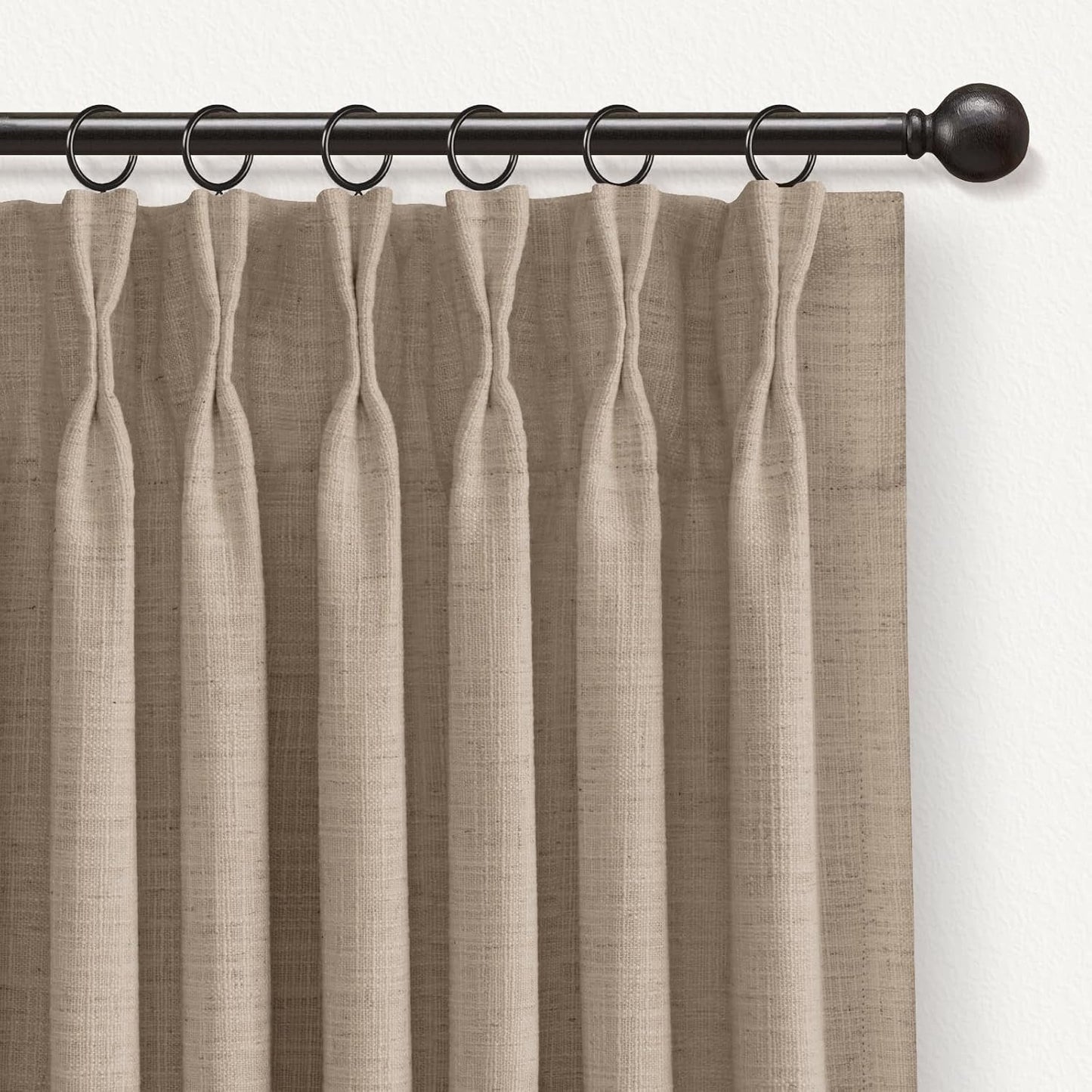 INOVADAY Pinch Pleated Curtains, 100% Light Blocking Linen Pinch Pleat Blackout Curtains for Bedroom, Thermal Insulated Blackout Drapes 2 Panels Set for Living Room - Natural on Linen, W40 x L96