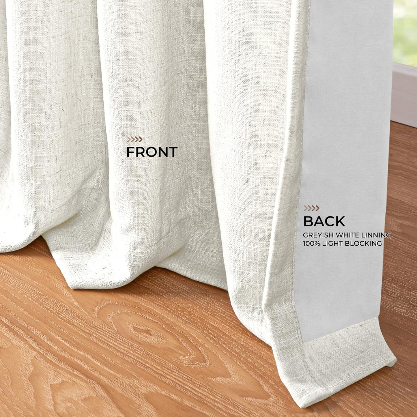 INOVADAY Pinch Pleated Curtains, 100% Light Blocking Linen Pinch Pleat Blackout Curtains for Bedroom, Thermal Insulated Blackout Drapes 2 Panels Set for Living Room - Natural on Linen, W40 x L96