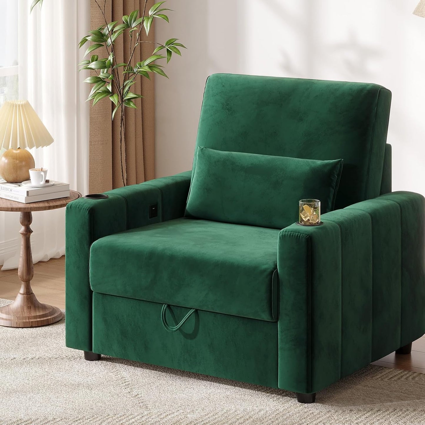 75 Inch Loveseat Sofa, Velvet Fabric Couch with Storage, Cup Holder, Charging Ports, Heightened Backrests, Removable Cover Modern Comfy Couches Easy Assembly for Small Spaces Apartment