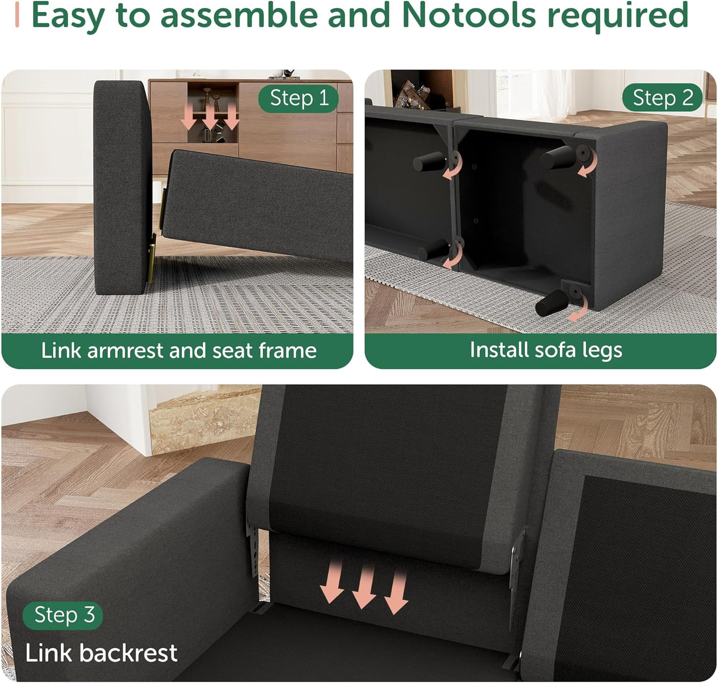 HONBAY Convertible Sectional Sofa, L Shaped Couch with Reversible Chaise for Small Space, Black