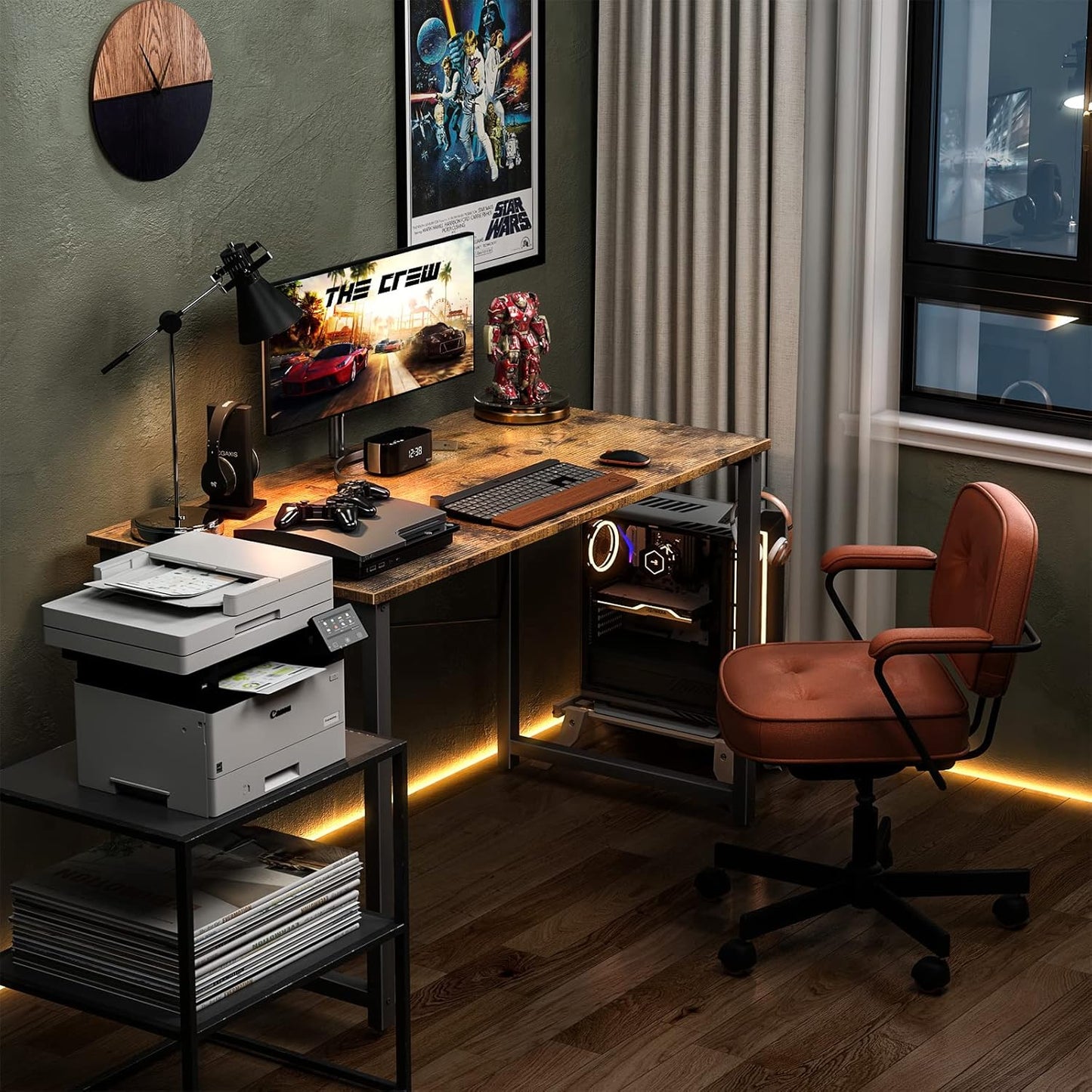 ODK 40 Inches Computer Desk for Home Office, Office Table for Small Spaces, Writing Desk with Headphone Hooks, Rustic Brown