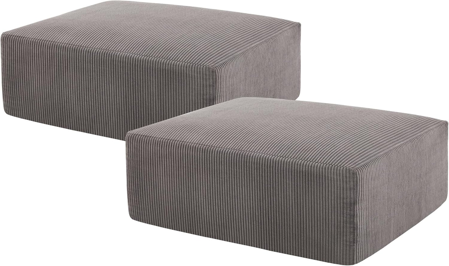 Sectional Cloud Boneless Sofa Couches for Living Room-113'' Gray 3 Seater U-Shaped Modern Lounge Couch-No Assembly Modular Corduroy Convertible Sponge Sleeper Sofas with Chaise for Home House