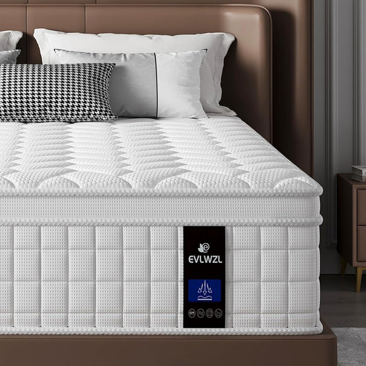 King Size Mattress,12 inch Memory Foam Hybrid Mattresses in a Box，King Mattress with Individually Pocket Springs, Medium Firm Feel，Fiberglass Free, Soft and Breathable(White)