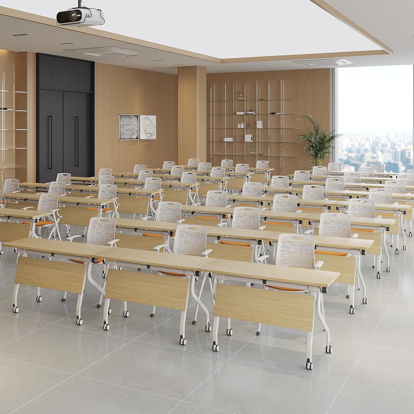 55 Inch One-Click Folding Conference Table, Heavy-Duty Metal Frame, Space-Saving Modular Meeting Desk for Office & Training Rooms