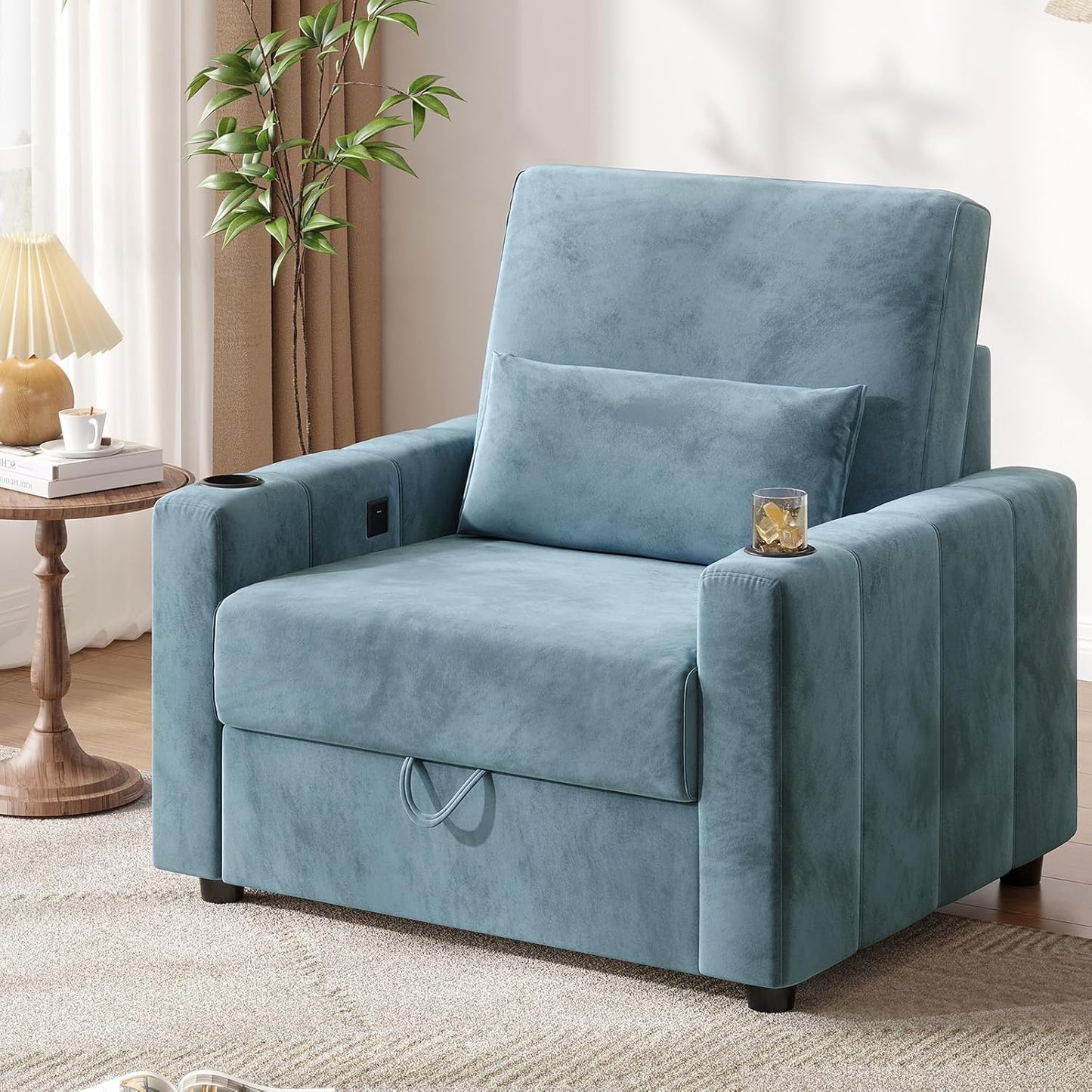 75 Inch Loveseat Sofa, Velvet Fabric Couch with Storage, Cup Holder, Charging Ports, Heightened Backrests, Removable Cover Modern Comfy Couches Easy Assembly for Small Spaces Apartment