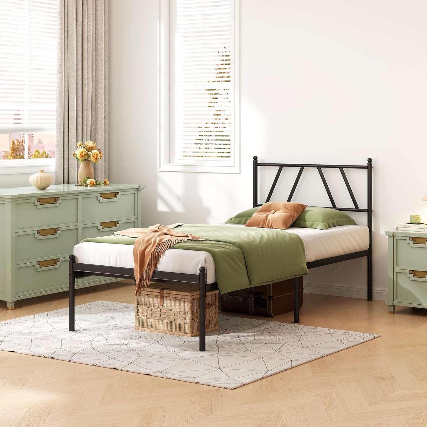 Metal Platform Bed Frame with Headboard, 14 Inches Full Bed, No Box Spring Needed, Steel Slat Support, Black, Easy Assembly