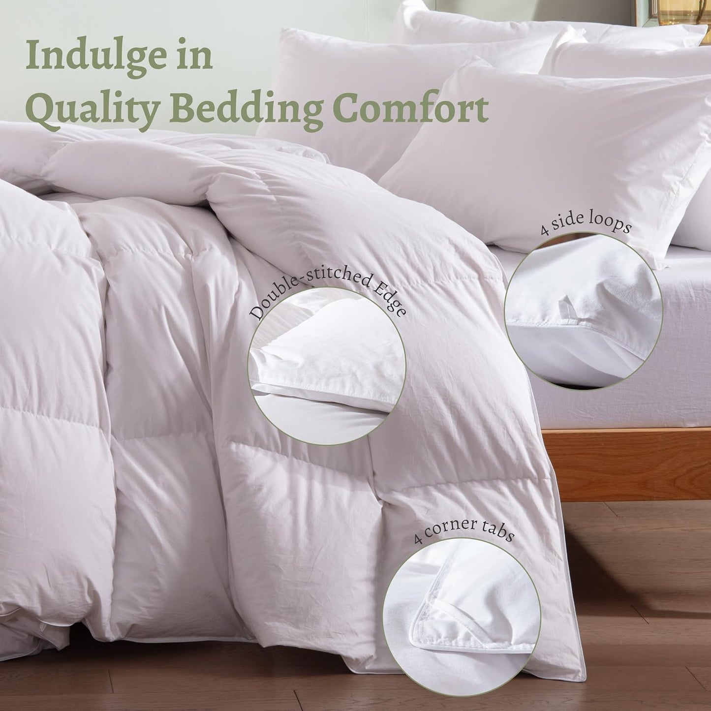 Feather Down Comforter Cal King Size,Hotel Style Bedding Comforter,750+ Fill Power,1200TC,100% Organic Cotton Fabric,All Season White Duvet Insert with 8 Corner Tabs