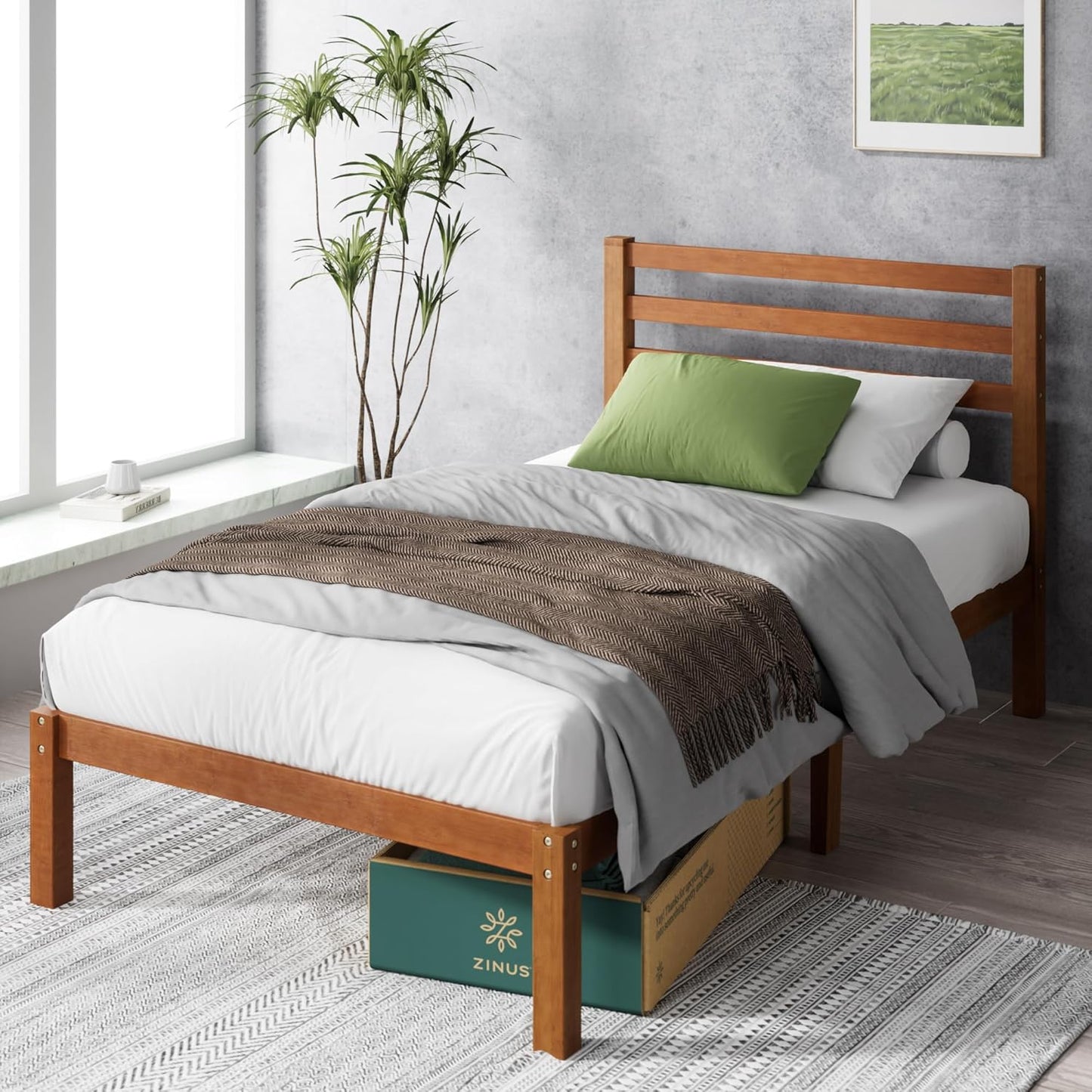 ZINUS Kai Bamboo and Metal Platform Bed Frame with Headboard, No Box Spring Needed, Easy Assembly, Queen, Brown