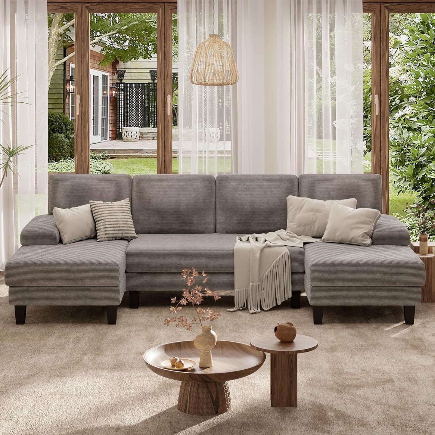 U-Shaped Sectional Sofa Couch for Living Room, Modern Modular Sofa with Double Chaise, Classic Lounge Couch Sleeper for Apartment, Darkbrown