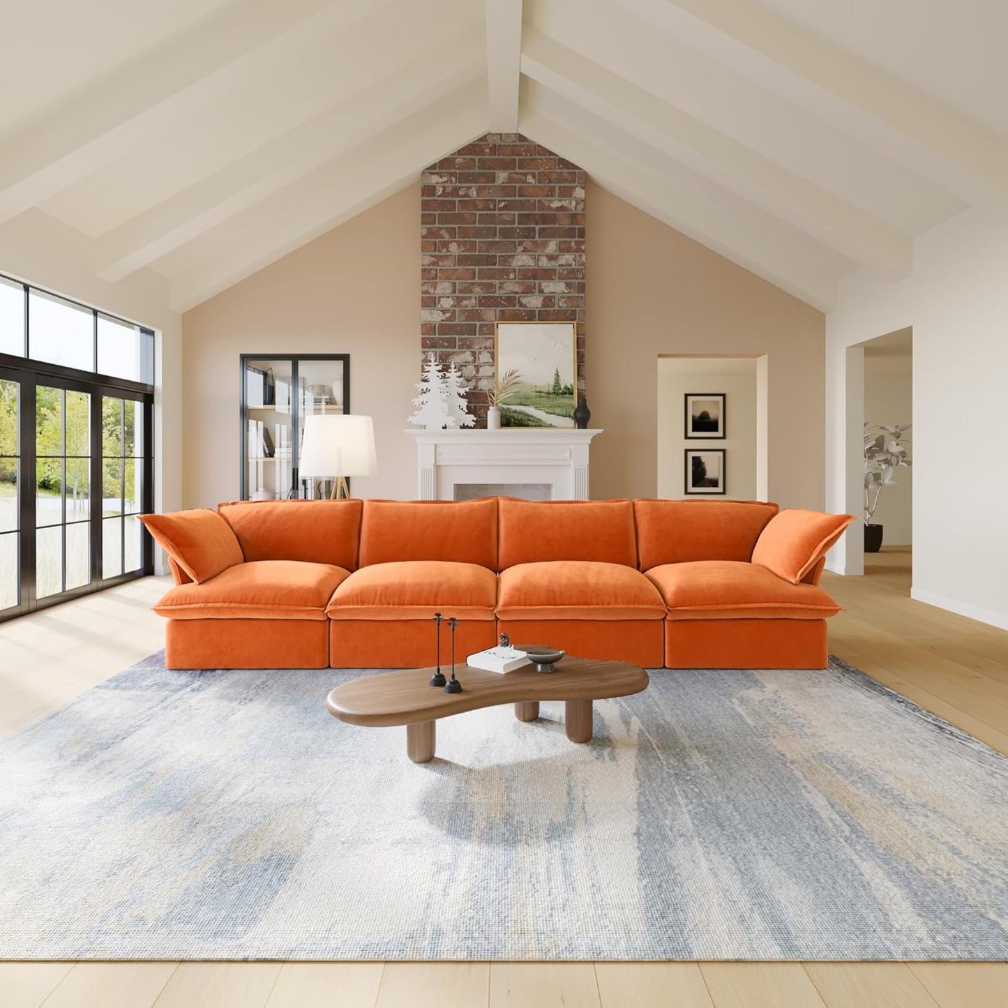 JACH U-Shaped Couches for Living Room, Convertible Sectional Sofa, 162" Modern Deep Seat Soft Cloud Couch, Modular Sectional Sofas with Ottomans, Sofa Cover Removable(Beige)