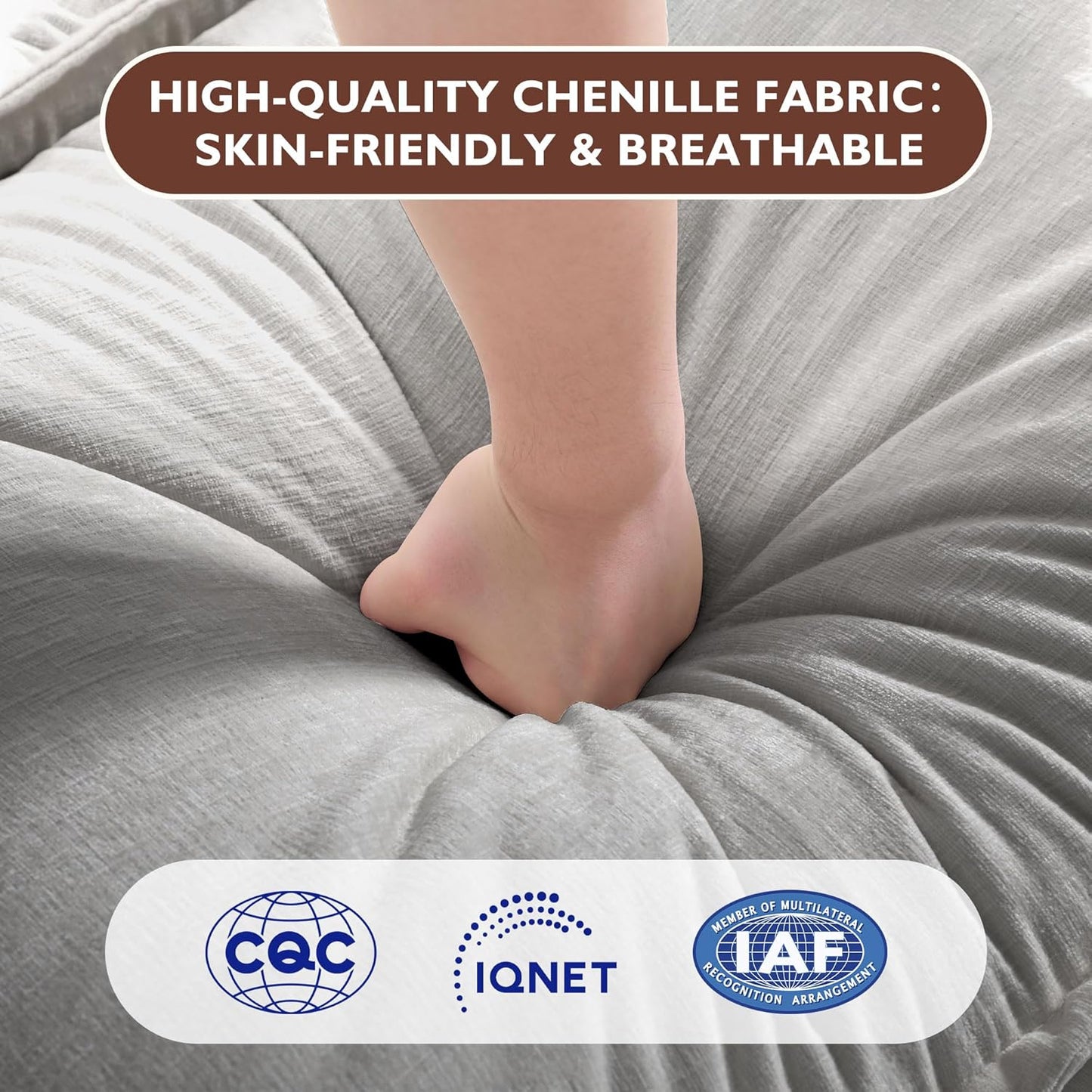 Ihanherry 111.4" L Shaped Modern Sofa Modular Sectional Cloud Couch with Ottoman, 4-Seat Chenille Deep Seat Sofa with Pillow for Living Room, Bedroom and Apartment, Grey