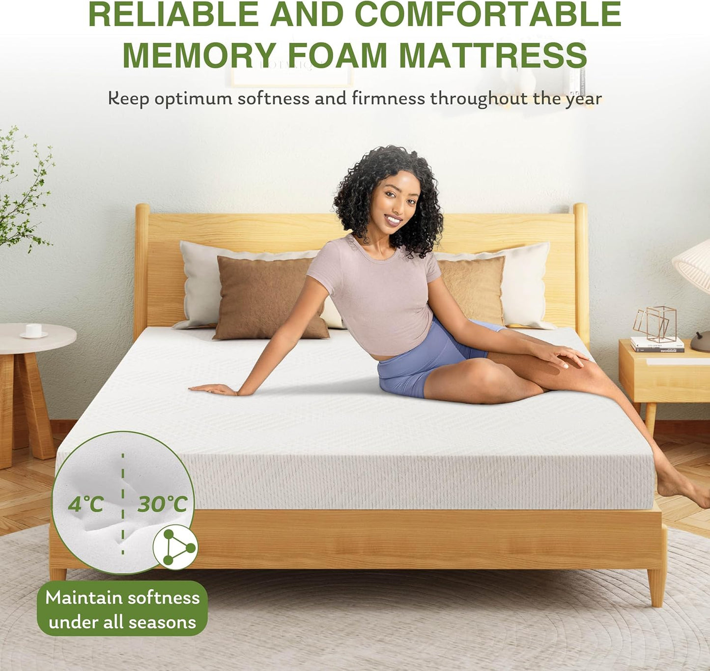 8 Inch Twin Mattress, Memory Foam Mattress with Cooling Green Tea Gel, Relieve Pressure with Medium Firm Support, CertiPUR-US Certified, 75''L x 38''W, White