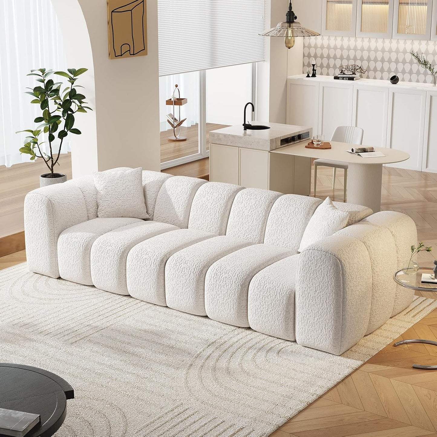 109" Modern Sectional Curved Couch, Upholstered 4-Seater Sofa with 2 Throw Pillows,Luxury Chenille Boucle Couches with High-Density Foam, for Living Room (Purple, 109" Curved Couch)